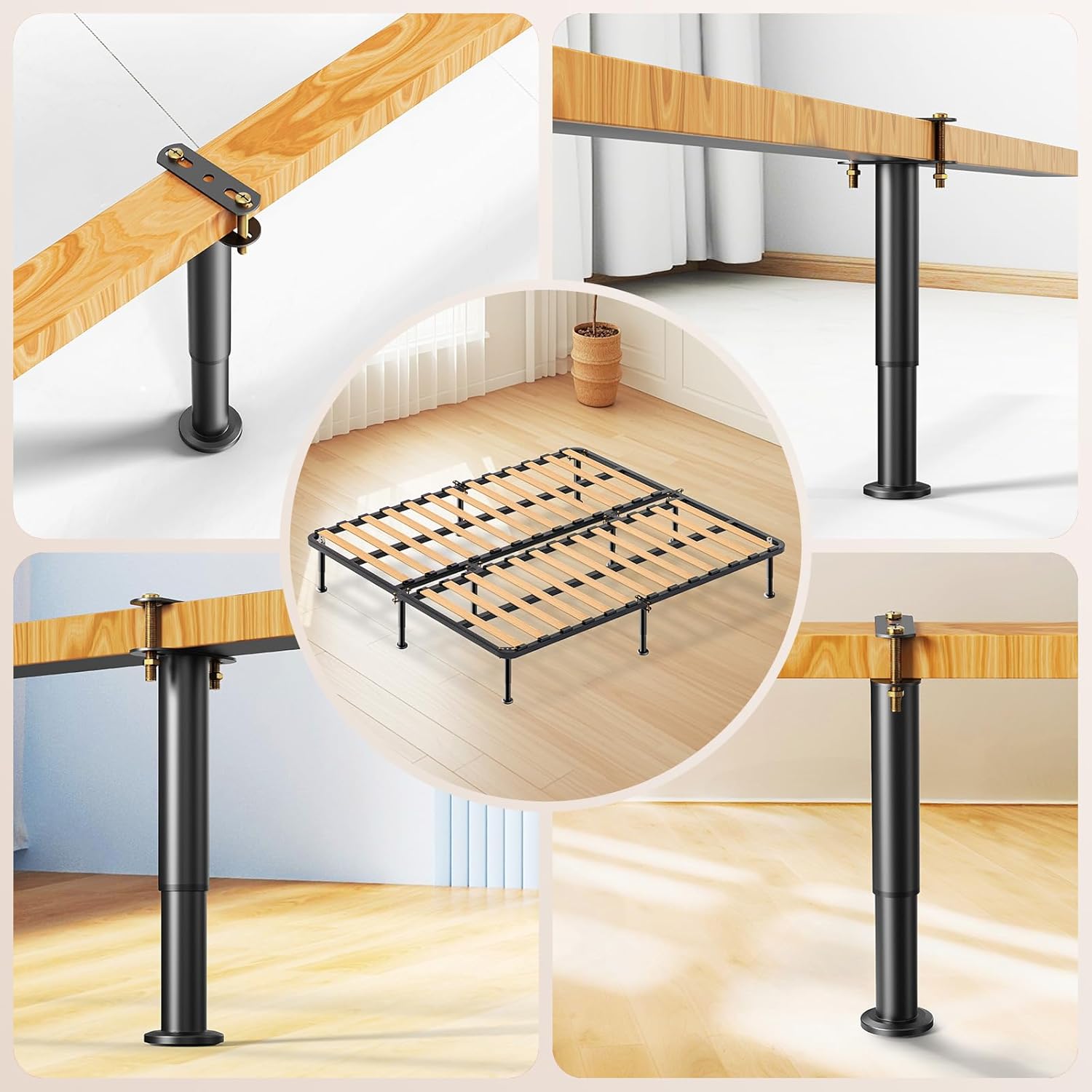 Abiglifty 7.08-13 Inch Bed Frame Legs, 4Pcs Adjustable Bed Support Legs, Metal Bed Frame Support Legs, Non-Slip Bed Legs Replacement, Heavy Duty Furniture Legs for Sofa/Cabinet/Couch/Dresser/Table - Image 8