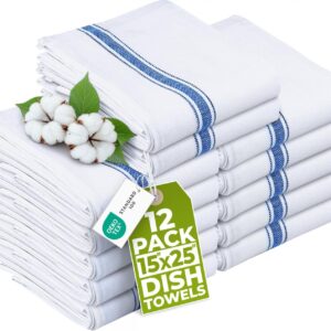 Utopia Towels Blue Dish Towels [12 Pack – 15 x 25 Inches] 100% Ring Spun Cotton Highly Absorbent & Reusable Cleaning Bar, Tea, Kitchen and Dishcloths Set – 200 GSM