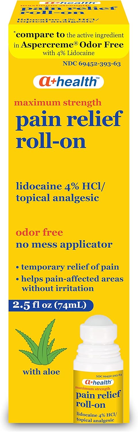 A+Health Pain Relief Roll-On Liquid, Lidocaine 4%, Odor Free, Maximum Strength Pain + Itch Relief with Aloe, Made in USA, 2.5 fl Ounces - Image 4