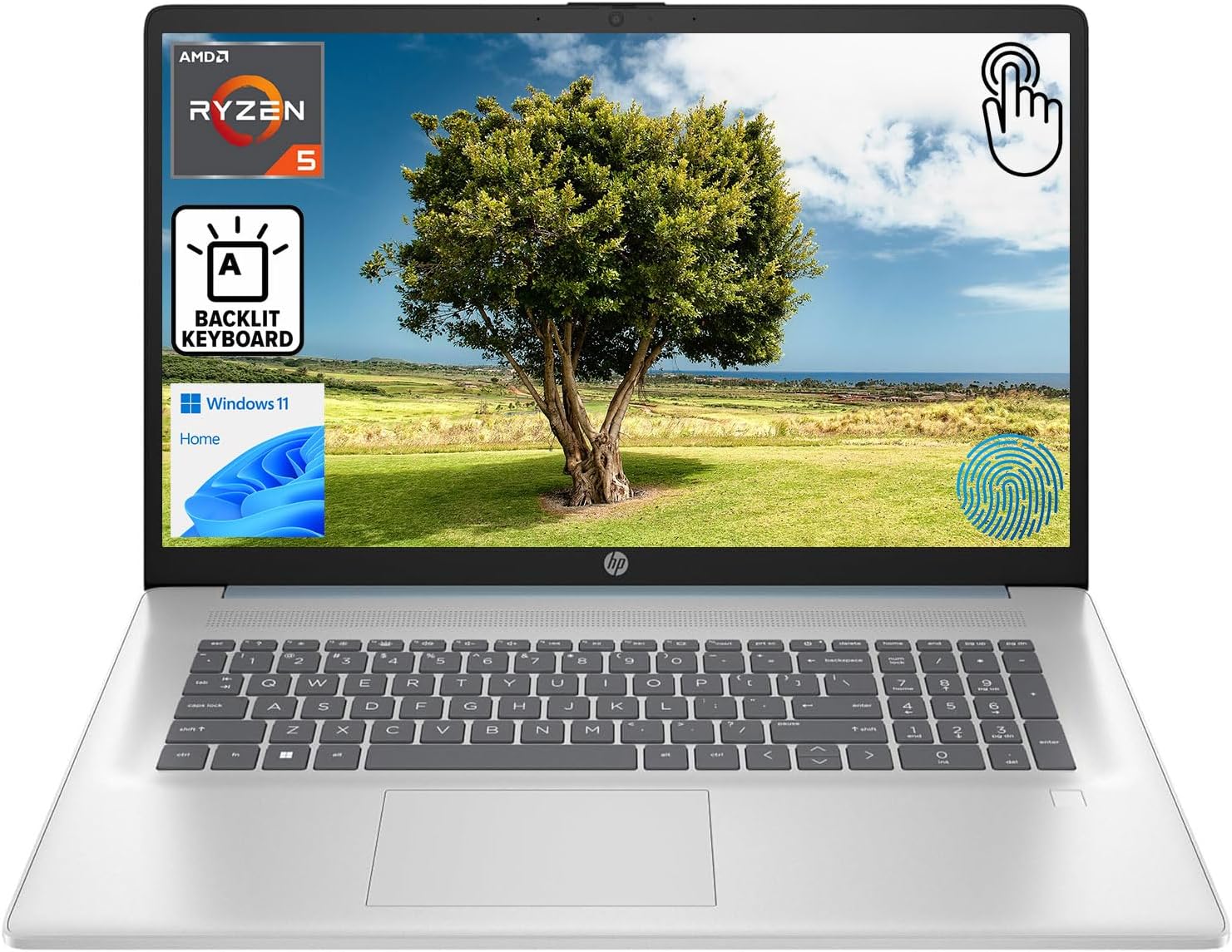 HP 17.3" Touchscreen Laptop for Work and Home, AMD Ryzen 5 7430U, 8GB RAM, 128GB SSD, Webcam, HDMI, Backlit Keyboard, Fingerprint Reader, Wi-Fi 6, Windows 11 Home, Blue - Image 2
