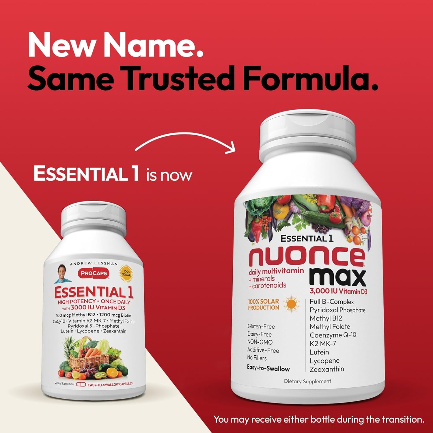 ANDREW LESSMAN Essential-1 nuonce max Multivitamin 3000 IU Vitamin D3 360 Small Capsules. 100 mcg Methyl B12. CoQ10 Lutein Lycopene Zeaxanthin. High Potency. No Additives. Ultra-Mild One Daily Capsule - Image 4