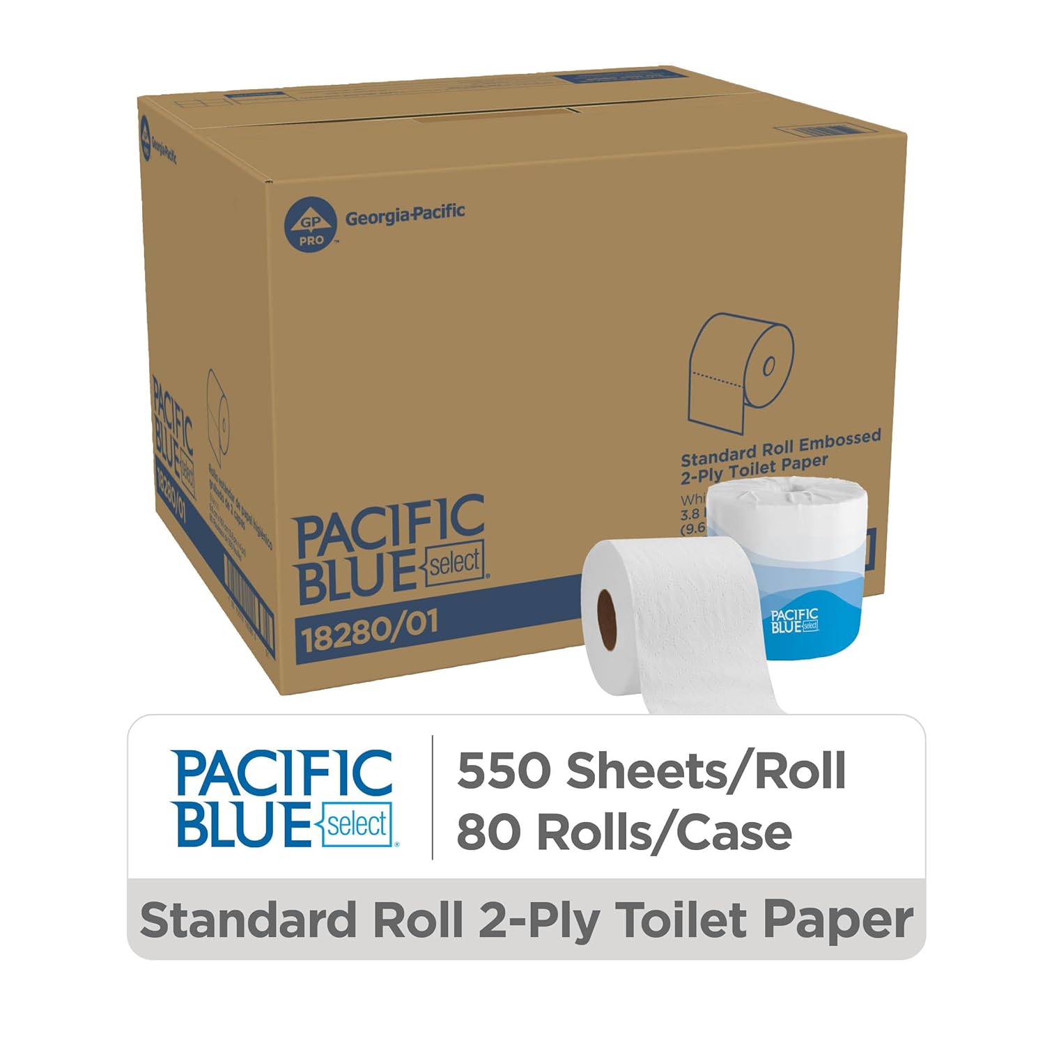 Pacific Blue Select Standard Roll 2-Ply Embossed Toilet Paper by GP PRO (Georgia-Pacific), 18280/01, 550 Sheet Per Roll, 80 Rolls Per Case - Image 2