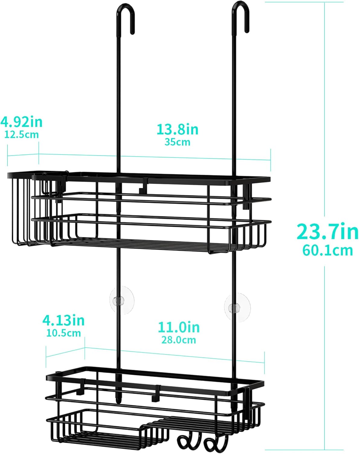 HapiRm Hanging Shower Caddy Organizer - No Drilling Shower Shelves with Hooks and Toothbrush Holder, Rustproof 304 Stainless Steel Bathroom Organizer - Black - Image 7
