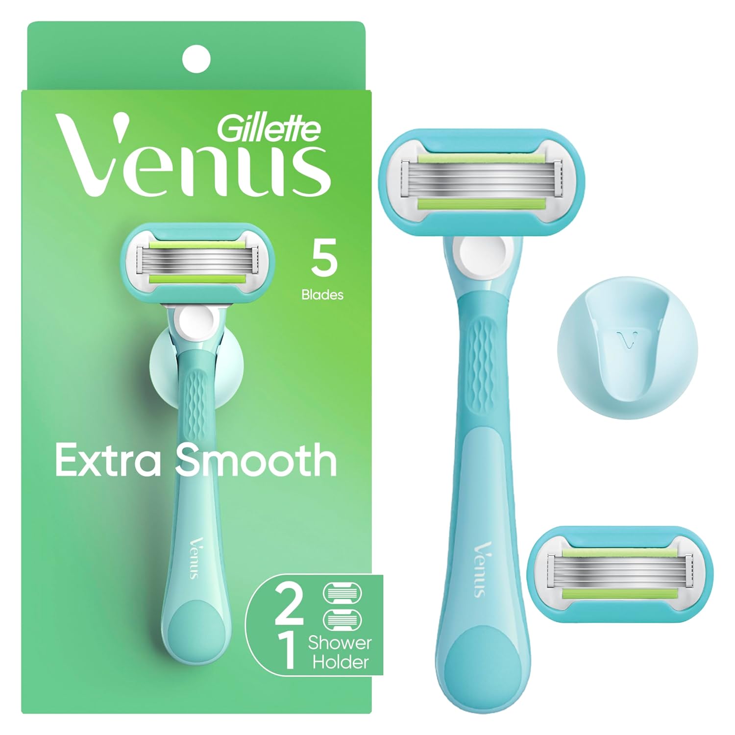 Gillette Venus Extra Smooth Razor for Women, Includes 1 Reusable Razor Handle + 2 Refills, Ergonomic No-Slip Gel Handle and Shower Holder - Image 2