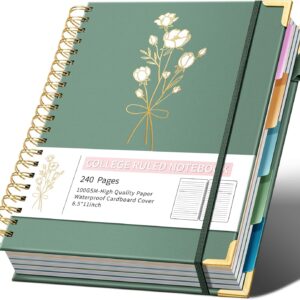 Hardcover Spiral Notebooks 8.5″ X 11″ Note Taking 5 Subject Notebook College Ruled with Dividers 240 Pages 100GSM Aesthetic Spiral Notebook for Work School Cute Journals for Women Writing