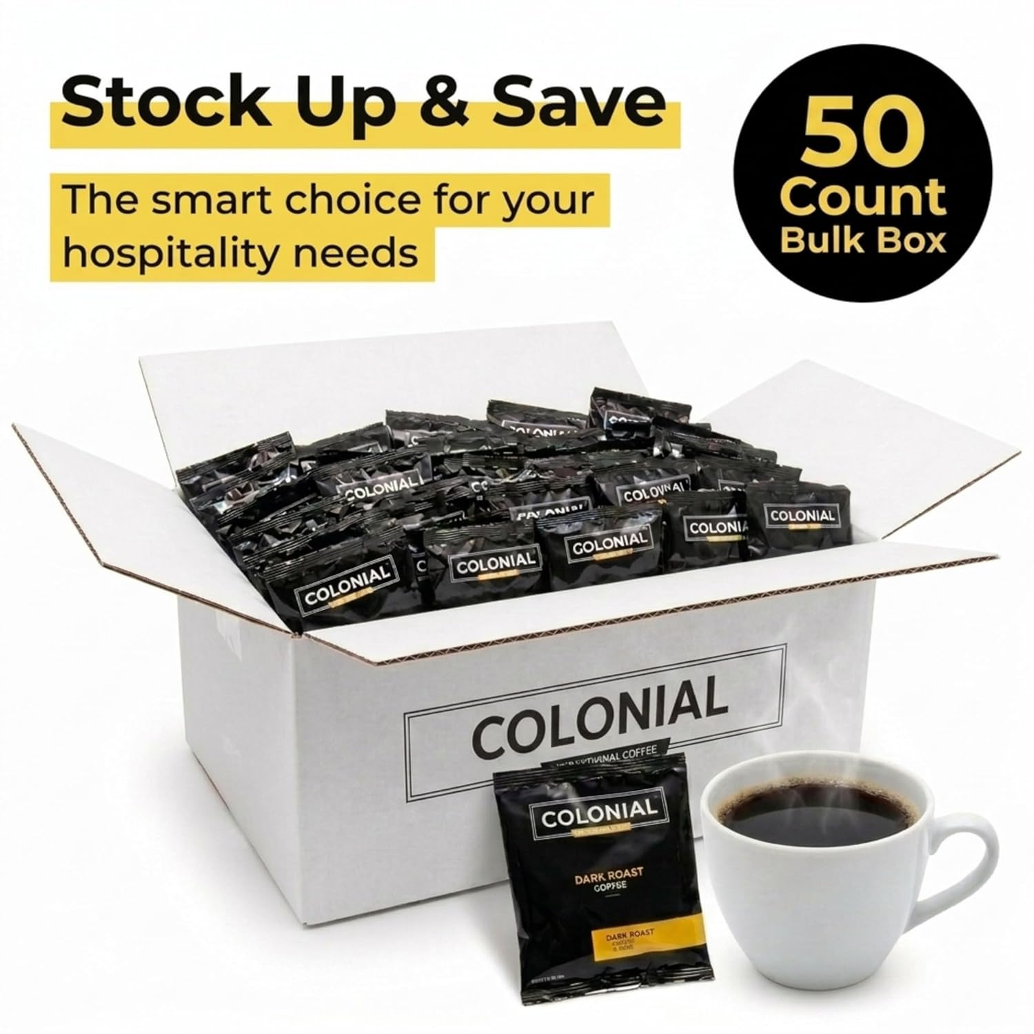 Colonial Coffee Roasters In-Room Hotel Ground Coffee Filter Portion Packs, Dark Roast, 0.50 Ounce (Pack of 50), Use with 4-Cup Drip Coffee Machine - Image 6