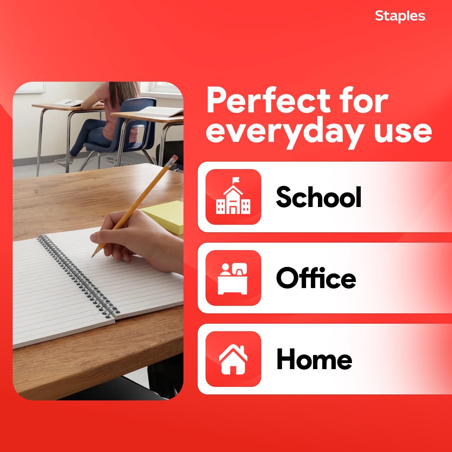 STAPLES 1‑Subject Spiral Notebook, College Ruled, 80 Sheets, Assorted Colors, 3‑Pack - Image 6
