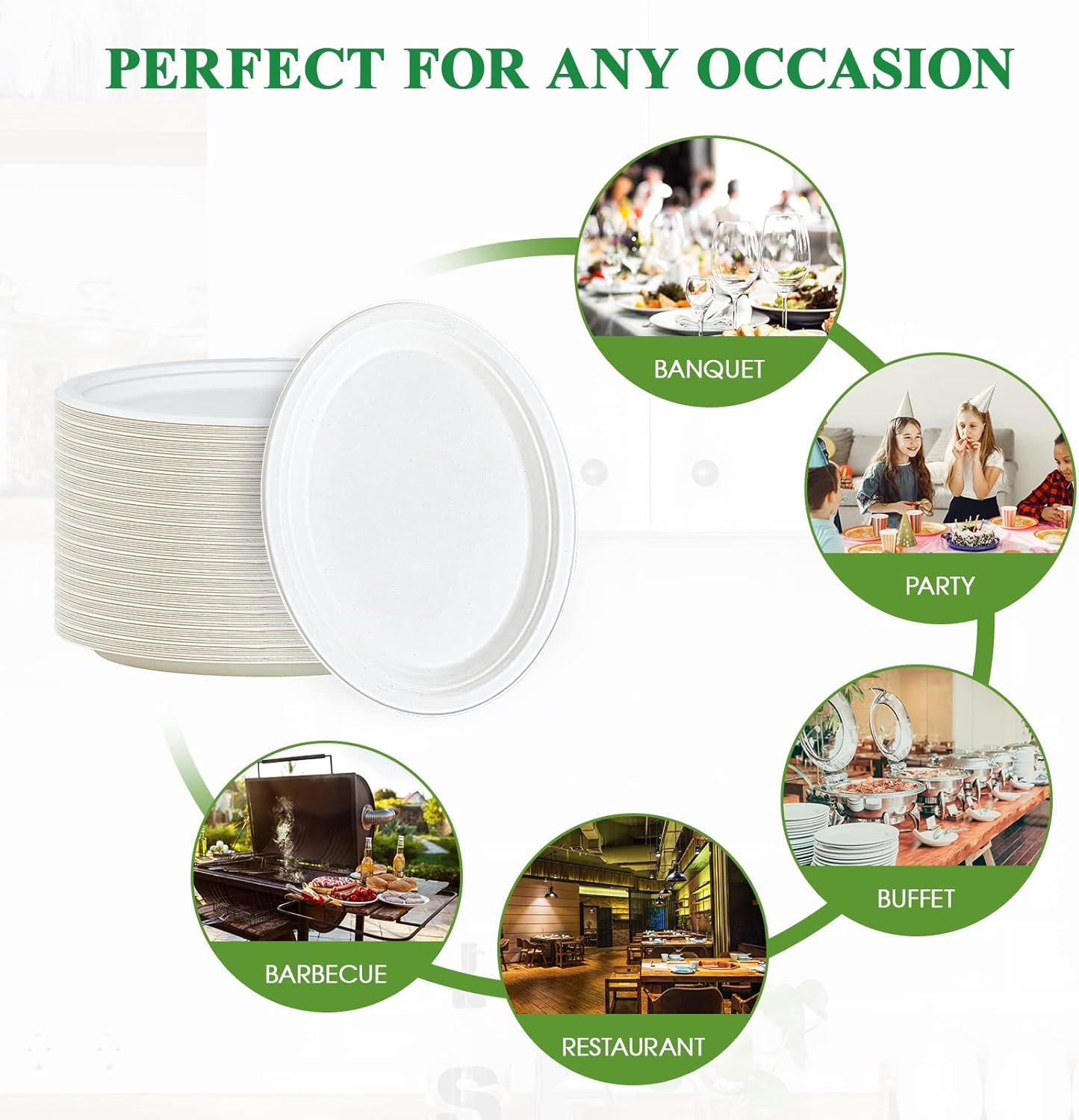Vplus 100% Compostable Oval Paper Plates 12 inch 125 Pack Super Strong Disposable Paper Plates Bagasse Natural Biodegradable Eco-Friendly Sugarcane for BBQ, Party, Dinner, and Picnic - Image 7