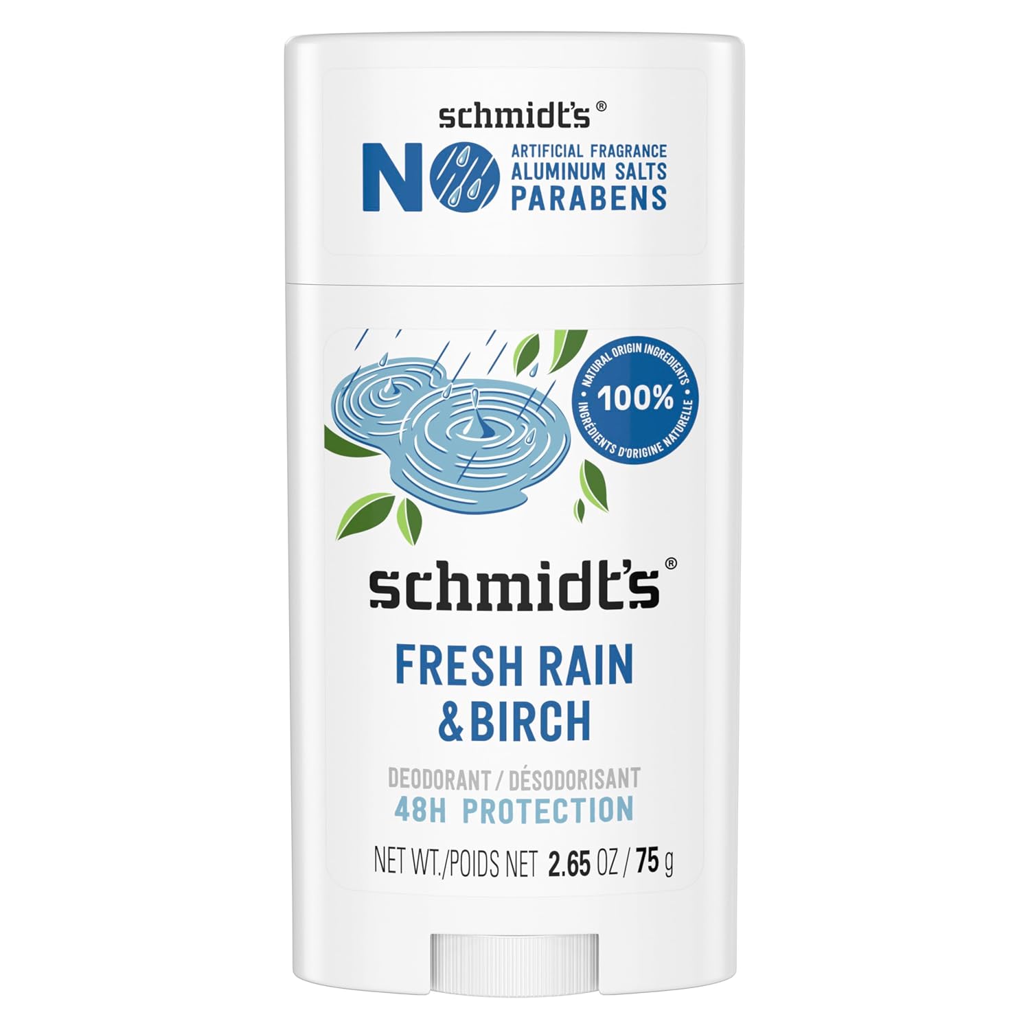 Schmidt's Aluminum-Free Vegan Deodorant Fresh Rain & Birch with 24 Hour Odor Protection, for Women and Men, Natural Ingredients, Cruelty-Free, 2.65 oz - Image 2