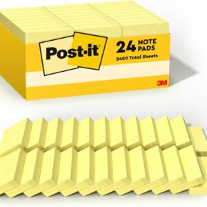Post-it Notes, 1/3/8 x 1 7/8 in, 24 Sticky Notes Pads, 100 Sheets per Pad, Canary Yellow, The Original Post-it Note, School Supplies and Oﬃce Products