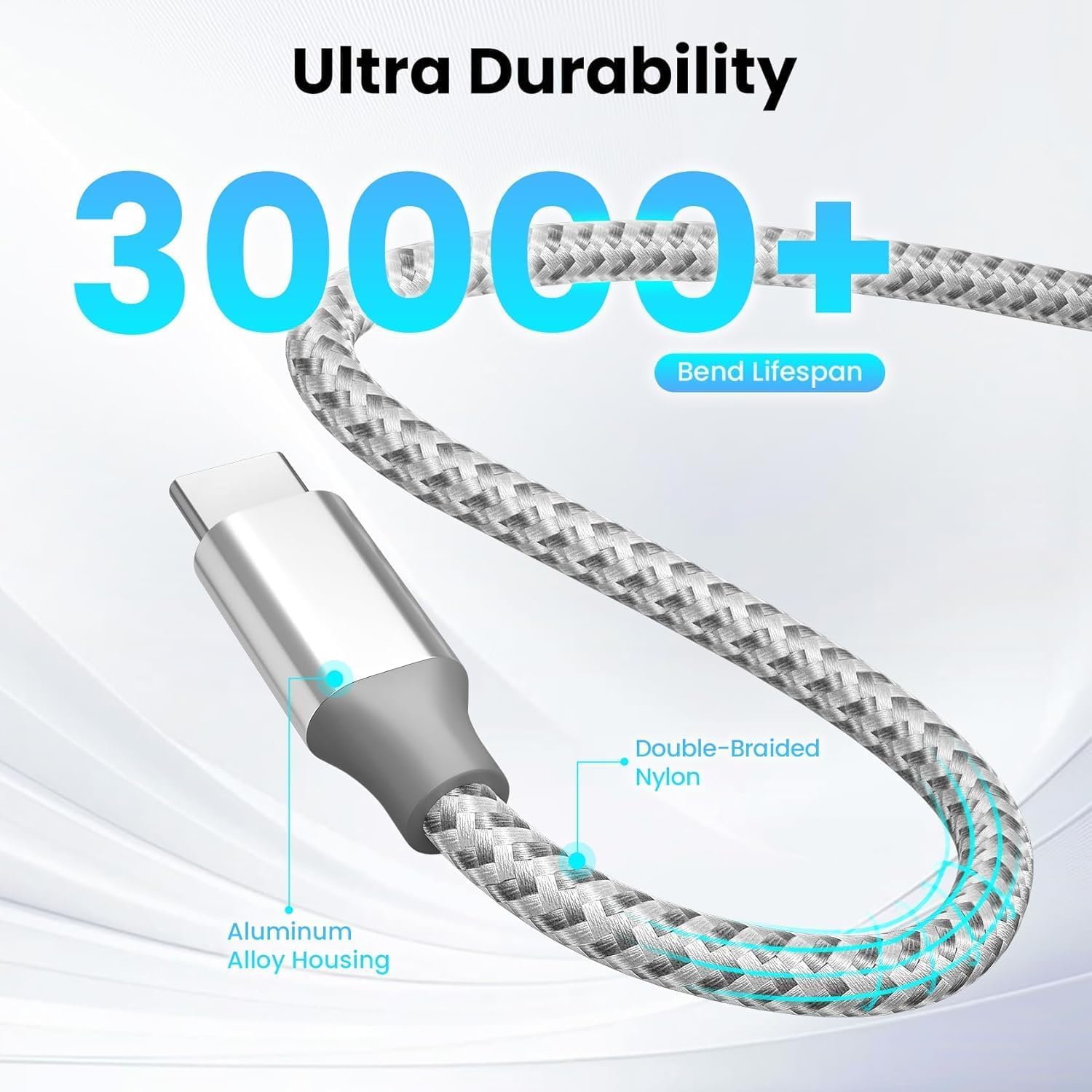 KYEHD USB C Cable,3 Pack 10FT 60W Fast Charging USB C to USB C Cable, Durable Type C Charger Cable for iPhone 17/16/15/iPad MacBook CarPlay and More-Grey White - Image 8