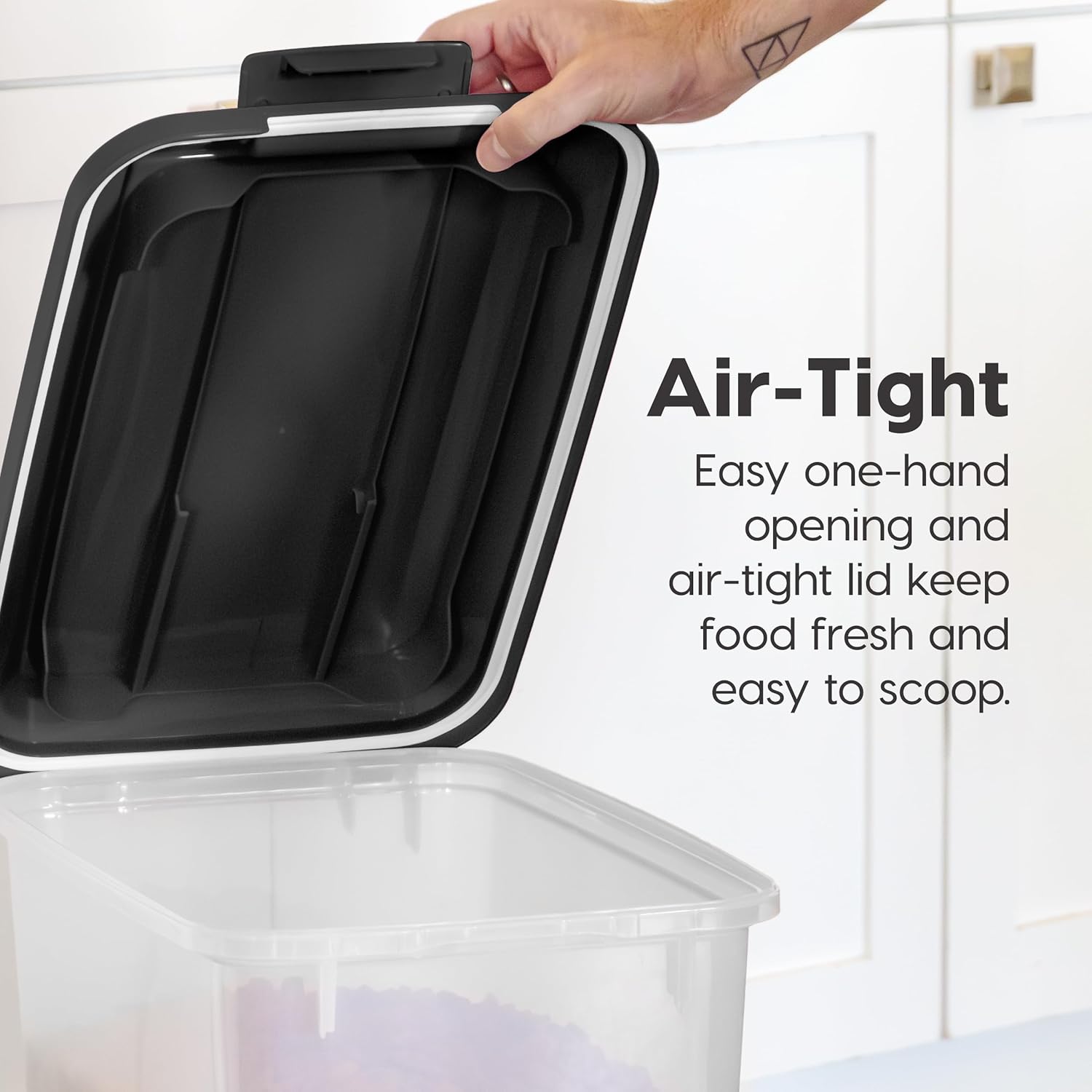IRIS USA Dog Food Storage Container, 2 Pack, Up to 30 lbs Each, Airtight Seal for Freshness, Wheels for Rolling, Easy One Hand Opening, Made in USA, BPA Free, Clear/Black - Image 6