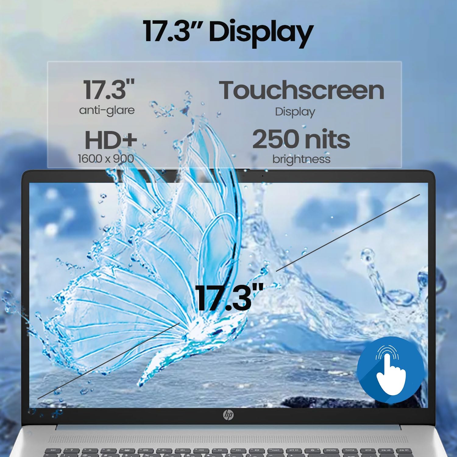 HP 17.3" Touchscreen Laptop for Work and Home, AMD Ryzen 5 7430U, 8GB RAM, 128GB SSD, Webcam, HDMI, Backlit Keyboard, Fingerprint Reader, Wi-Fi 6, Windows 11 Home, Blue - Image 5