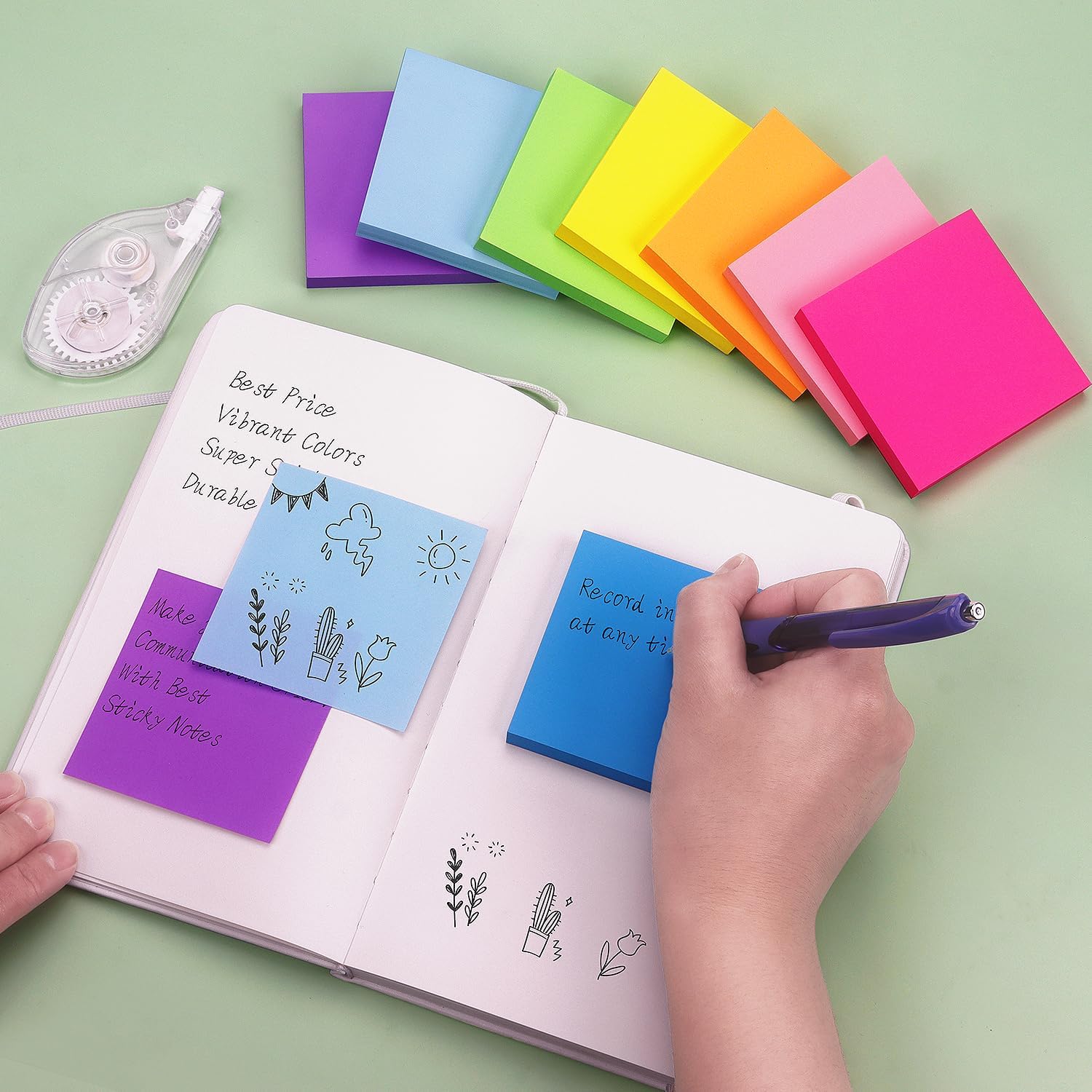 Pop Up Sticky Notes 3x3 inch, 8 Bright Multi Colors,Accordion Self-Stick Notes, Purple Sticky Notes 8 Pads 80 Sheet/Pad - Image 8