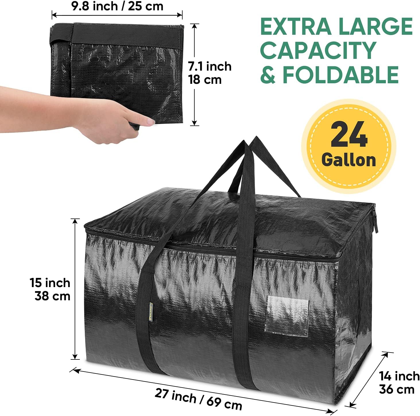 BALEINE 6-Pack Oversized Moving Bags with Reinforced Handles, Heavy-Duty Storage Tote for Clothes, Moving Supplies (Black, 6-Pack) - Image 3