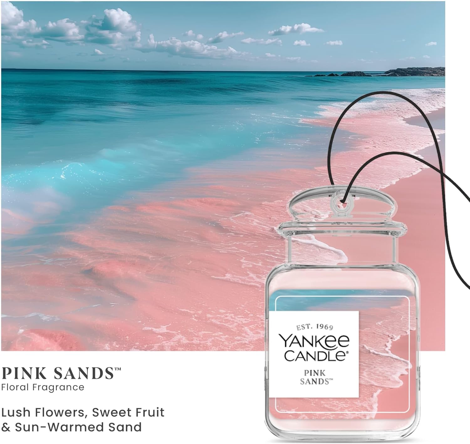 Yankee Candle Car Jar Ultimate Hanging Air Freshener, Pink Sands, Up to 30 Days Odor Neutralization - Image 2
