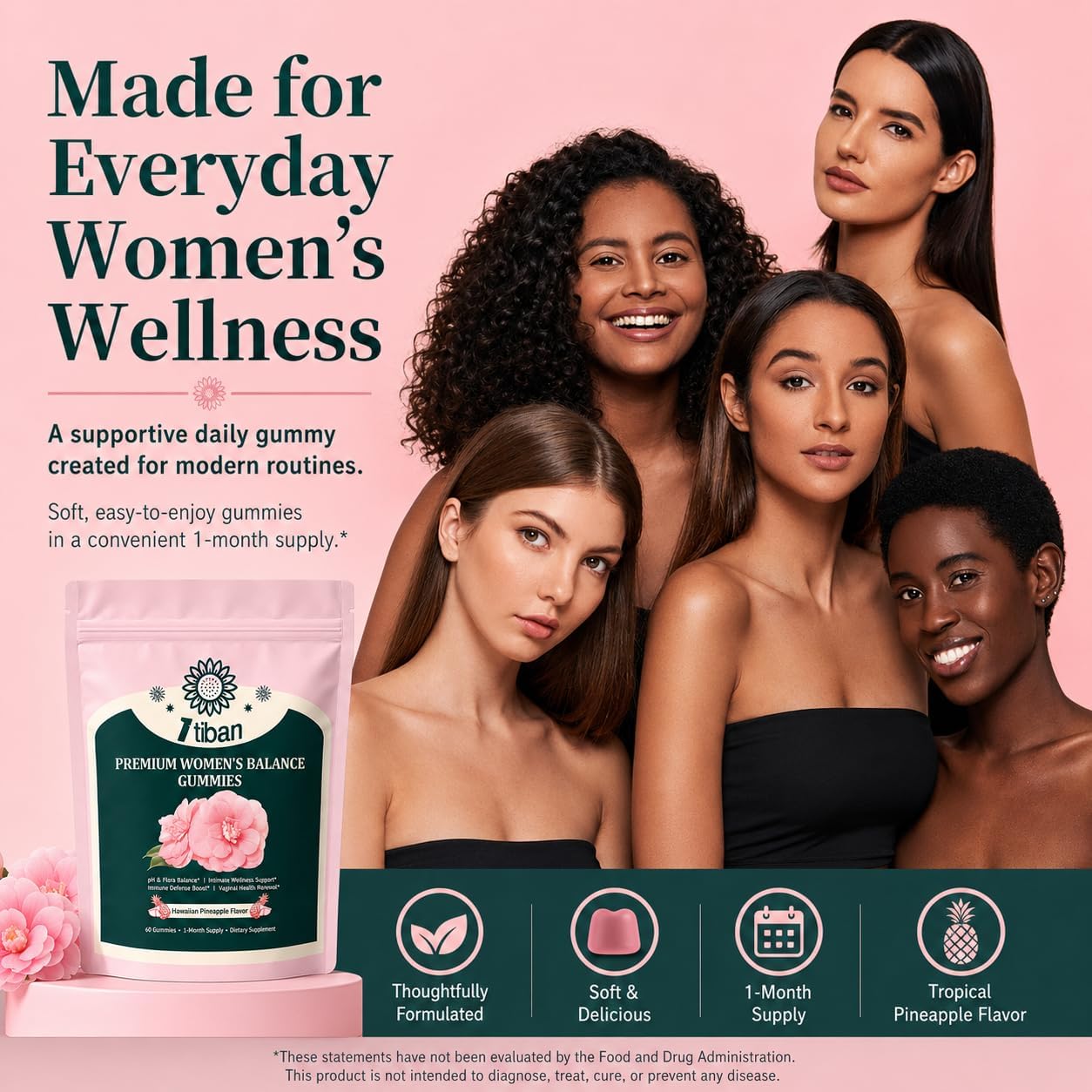 Pineapple Gummies for Women pH Balance, Feminine Probiotics for Vaginigal Health, Nutrition Feminine Gummies, Immune Support, Vegan, Gluten-Free, Hawaiian Pineapple 60 Gummies 30 Servings - Image 8