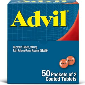 Advil Pain Reliever and Fever Reducer, Pain Relief Medicine with Ibuprofen 200mg for Headache, Backache, Menstrual Pain and Joint Pain Relief – 50×2 Coated Tablets