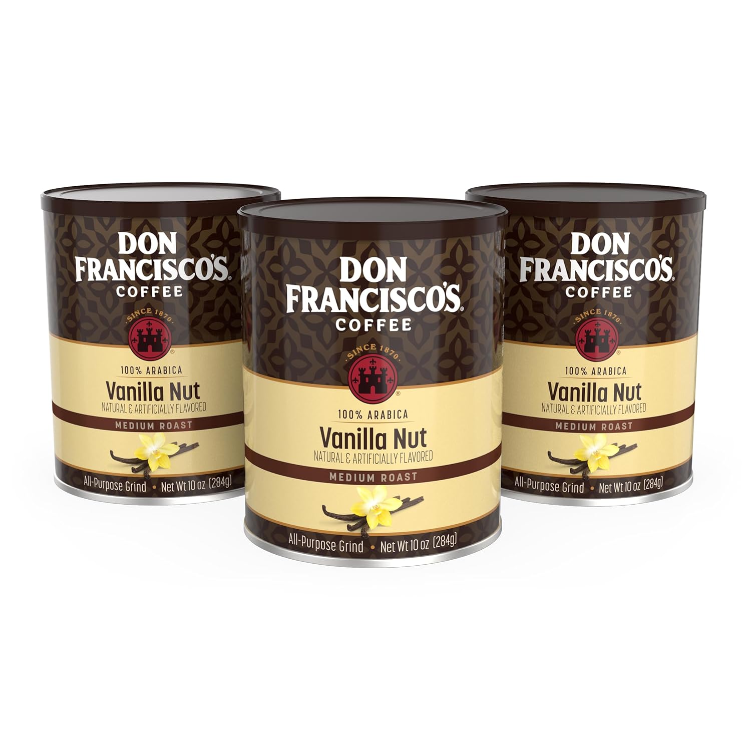 Don Francisco's Premium Vanilla Nut Ground Flavored Coffee: Rich, Aromatic 100% Arabica Beans - Family Crafted for a Delightful Morning Brew (3 x 10 oz Cans) - Image 2