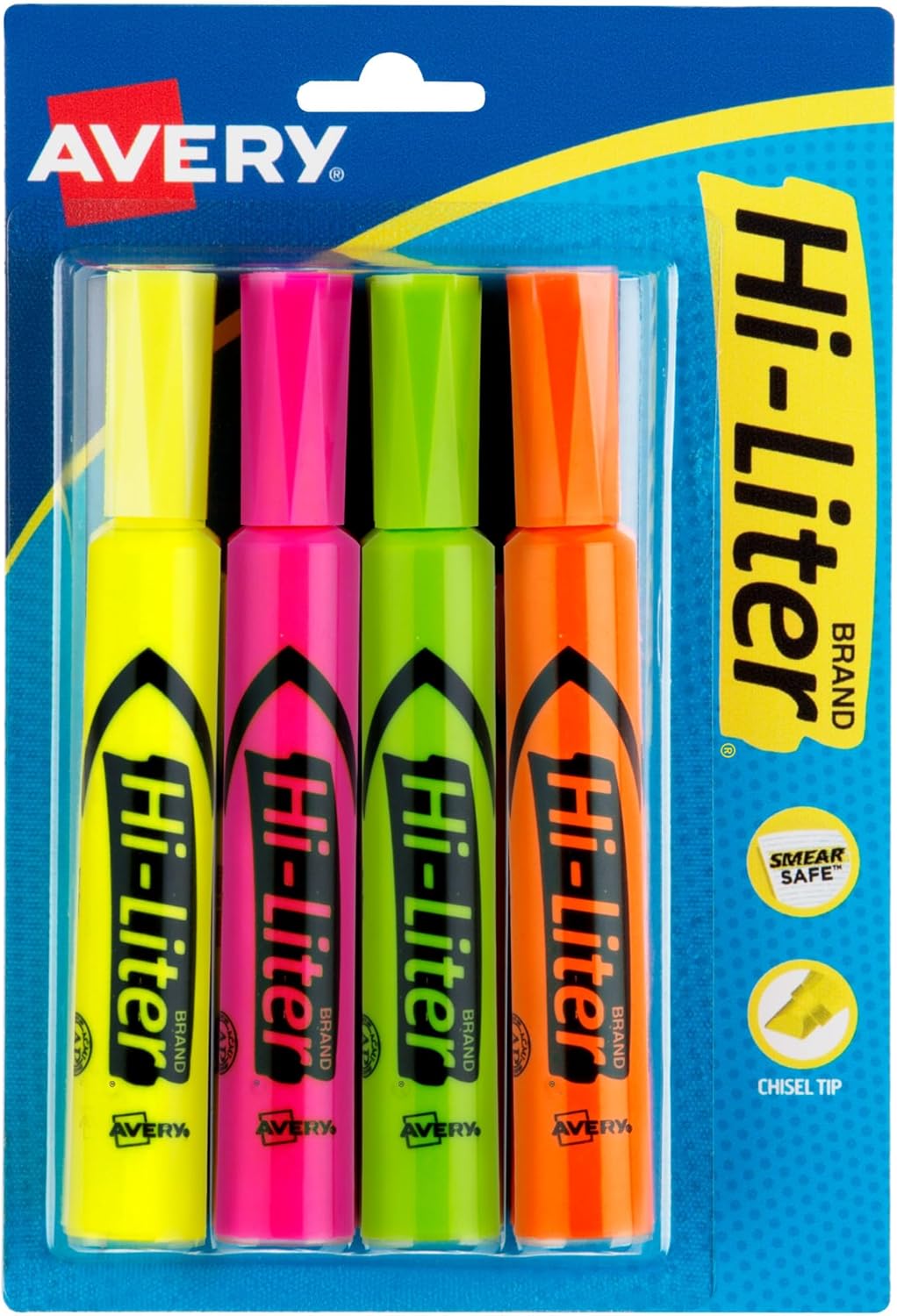 Avery Hi-Liter Desk-Style Highlighters, Smear Safe Ink, Chisel Tip, 4 Assorted Color Highlighters (24063) - Image 2