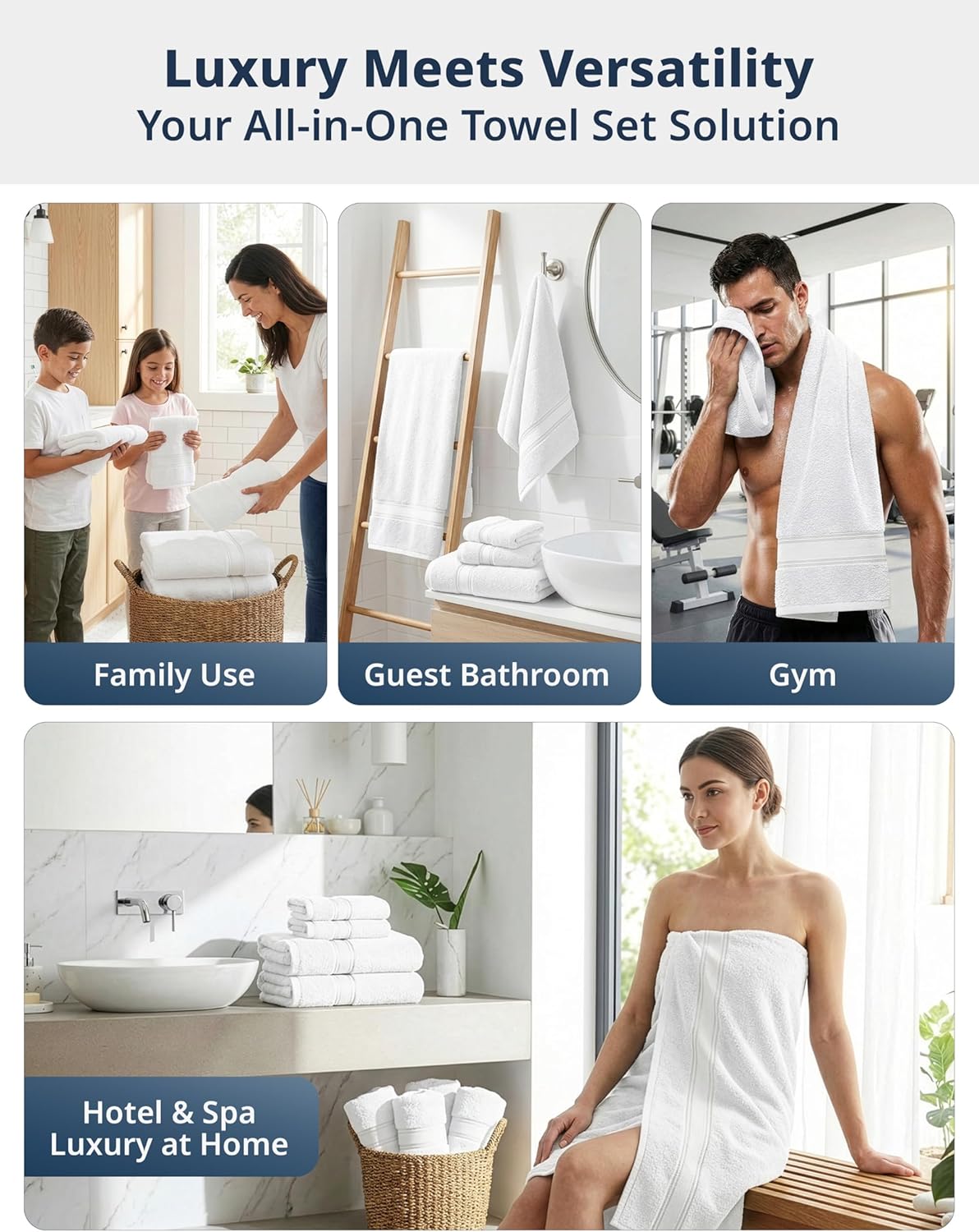 LANE LINEN Towel Set of 18 – Premium 100% Cotton, Zero Twist, 6 Large Bath Towel, 6 Hand Towels & 6 Wash Cloths, Quick Dry & Long-Lasting, Perfect for Family Bathrooms, Easy Care – White Towels - Image 5