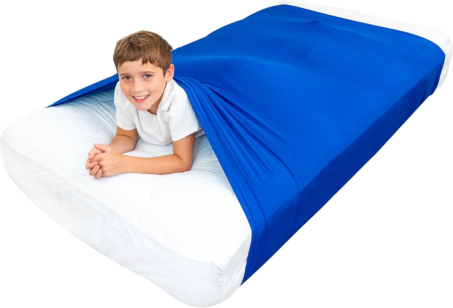 Special Supplies Sensory Bed Sheet for Kids Compression Alternative to Weighted Blankets - Breathable, Stretchy - Cool, Comfortable Sleeping Bedding -Blue (Twin) - Image 2