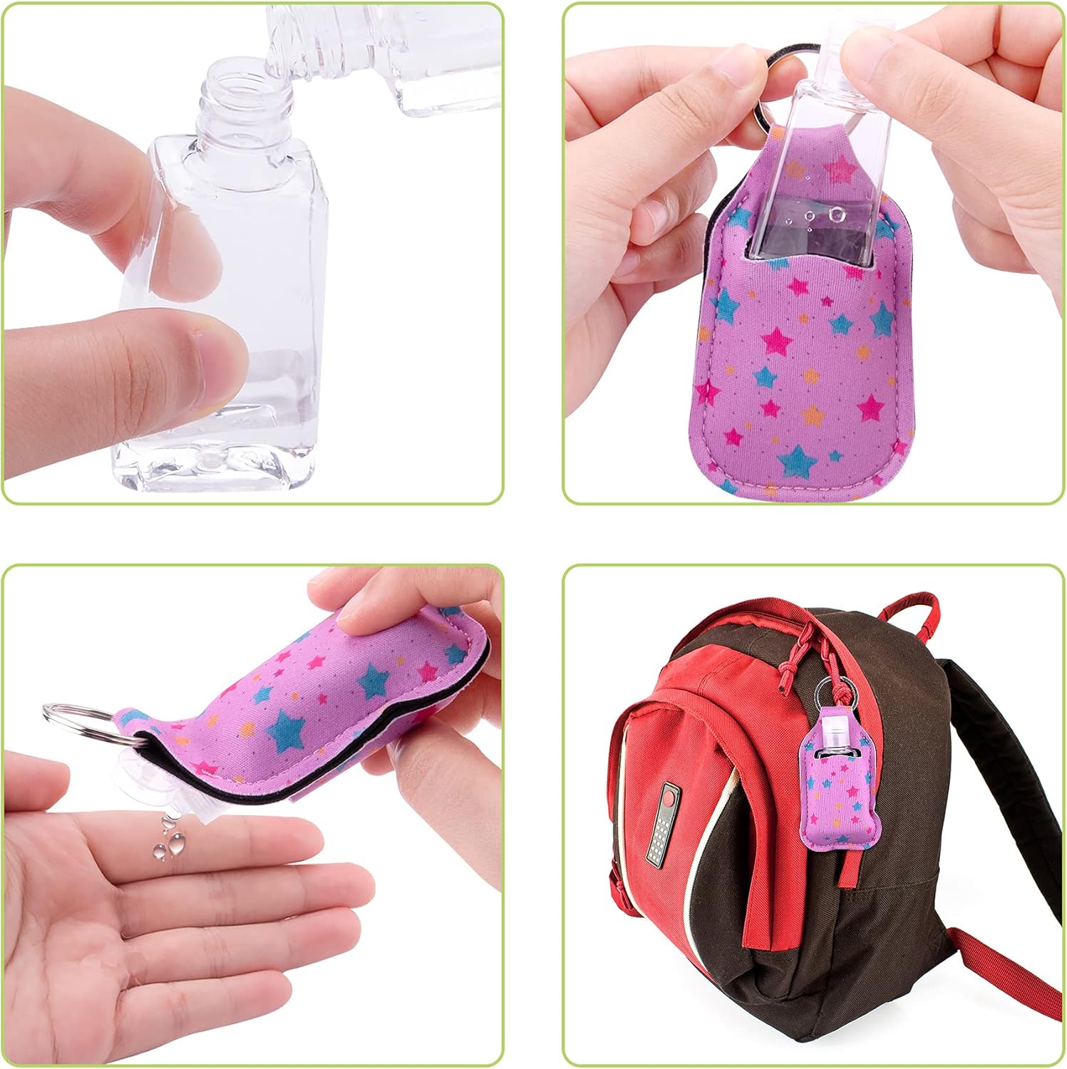 Duufin 60 Pcs Hand Sanitizer Keychain Holders Set with 30 Pcs Empty Bottles 30 Pcs Hand Sanitizer Holder for Backpack Purse - Image 6