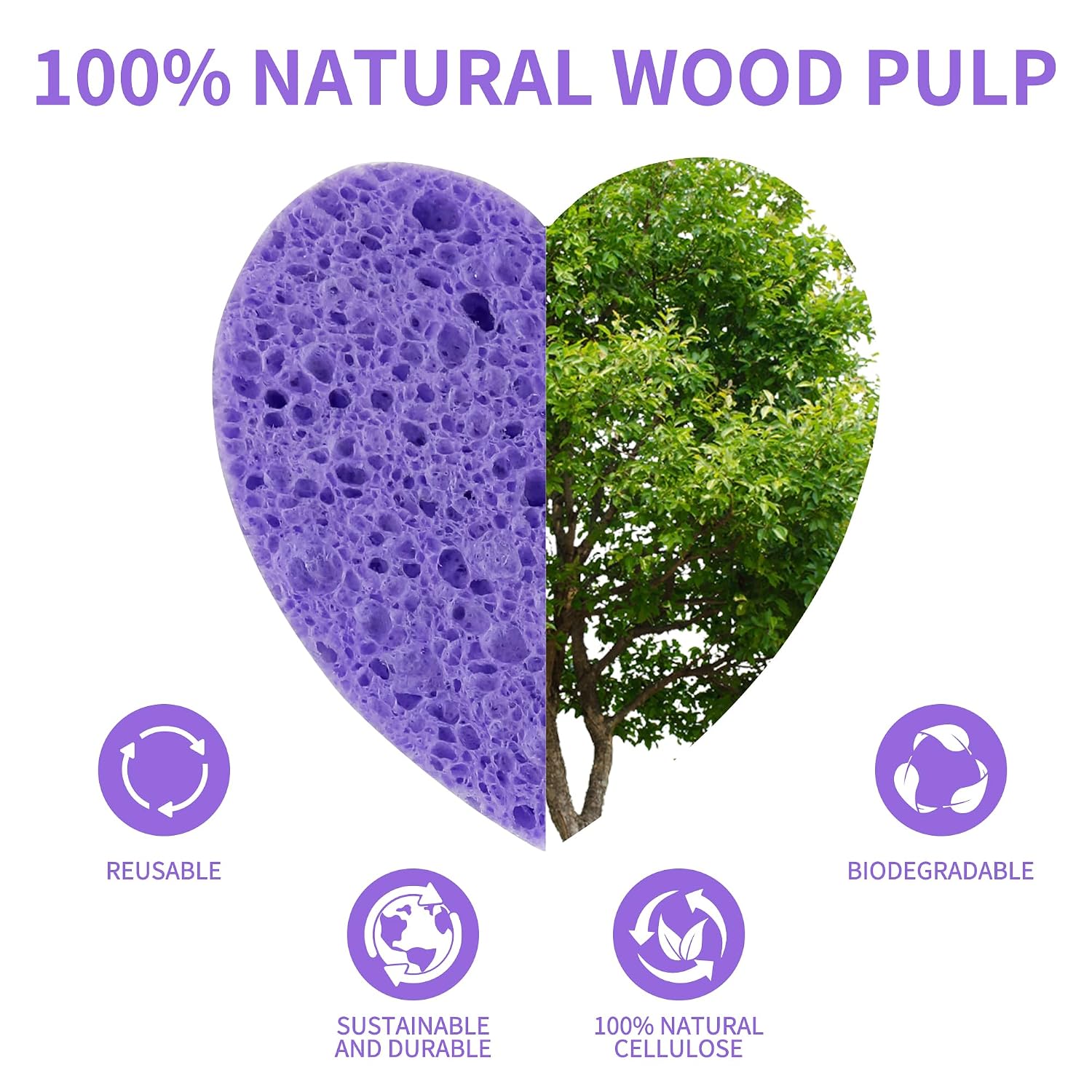 100-Count Compressed Facial Sponges, Heart Shape Face Sponge for Cleansing, Natural Cosmetic Spa Sponges for Facial Cleansing, Exfoliating Mask (Purple Heart Sponges) - Image 9