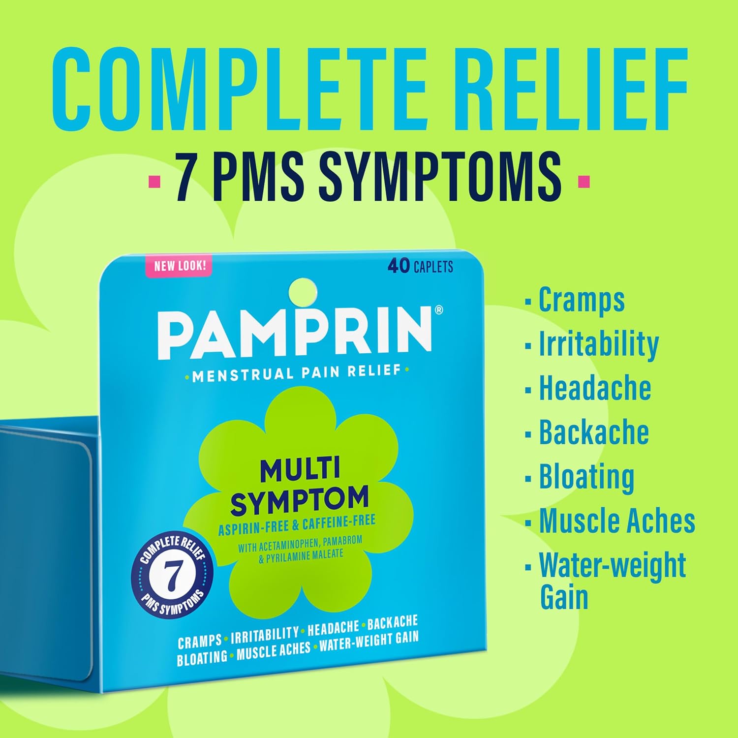 Pamprin Multi-Symptom Formula, with Acetaminophen, Menstrual Period Symptoms Relief including Cramps, Pain, Bloating, and Irritability 40 Caplets - Image 4