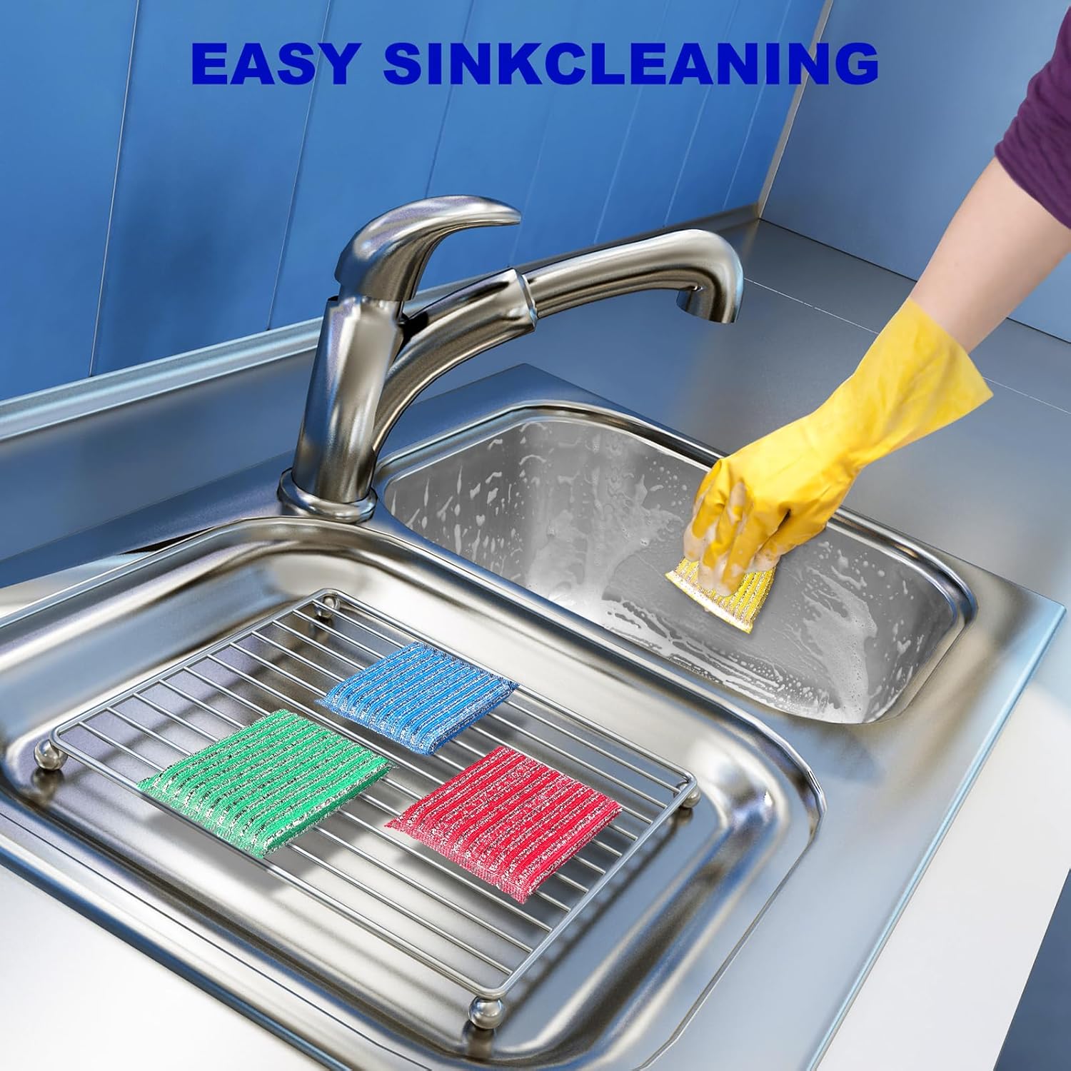Premium 8-Pad Sponges Kitchen - Upgraded Dish Sponge, Scrubber, Brush, Ideal for Dishes, Pots, Sink - Image 6