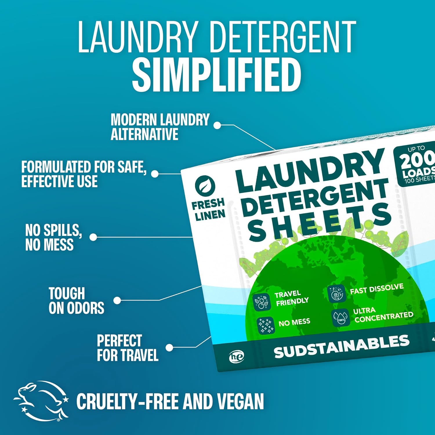 Sudstainables Laundry Detergent Sheets 200 Loads – Dissolvable Laundry Sheet for Washing Machines, Compact Alternative to Liquid & Powder Detergent, Travel-Friendly Soap | Fresh Linen - Image 6