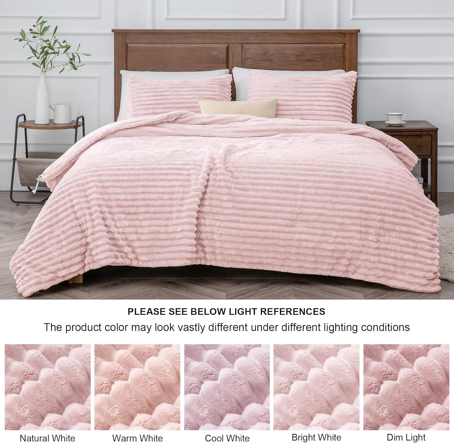 BEDELITE Fleece Queen Comforter Set -Super Soft & Warm Fluffy Pink Bedding, Luxury Fuzzy Heavy Bed Set for All Season with 2 Pillow Cases - Image 9