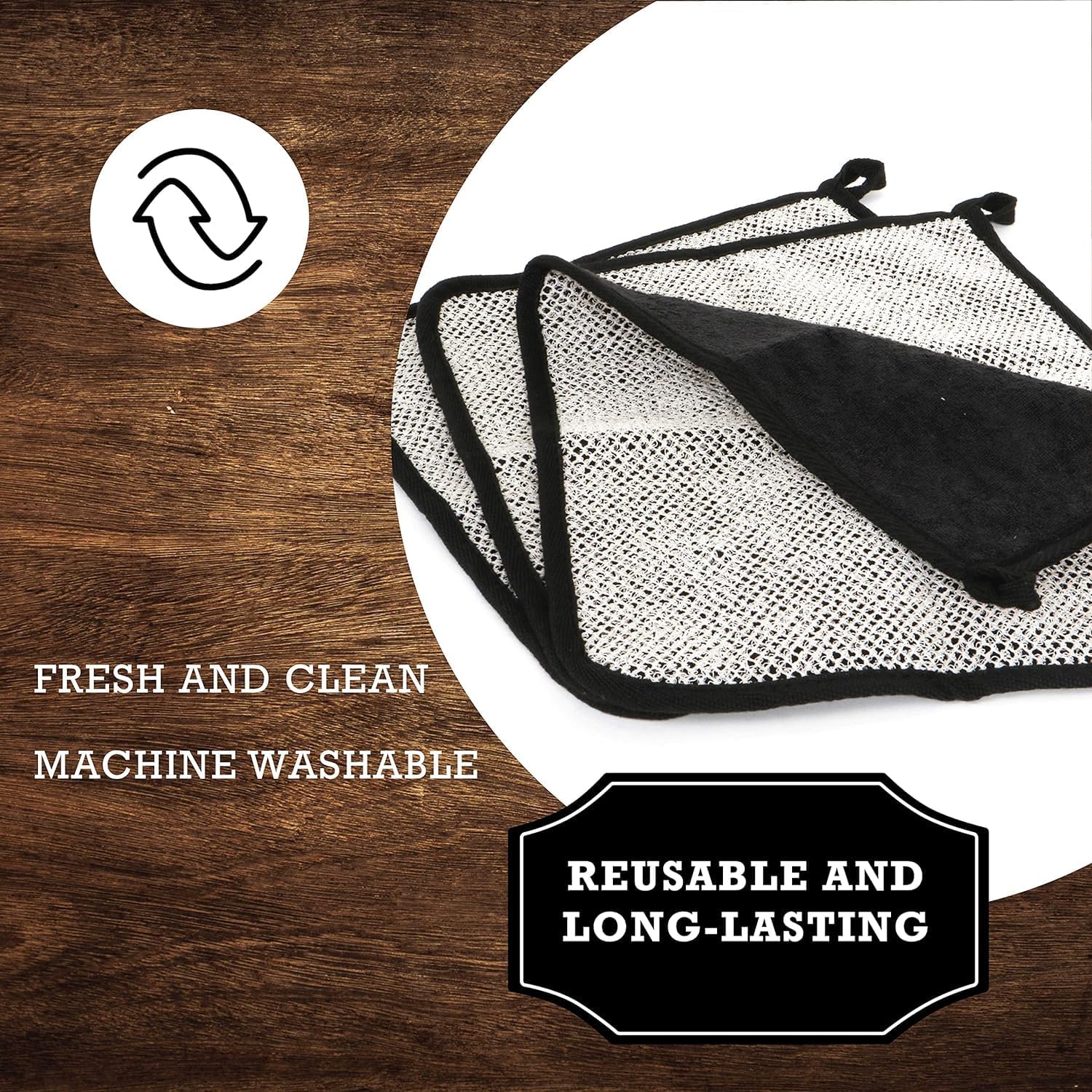Terry Wash Cloths for Face and Body, Dual-Sided Cleansing and Exfoliating Washcloths, Machine Wash, Black, 3 Count - Image 6