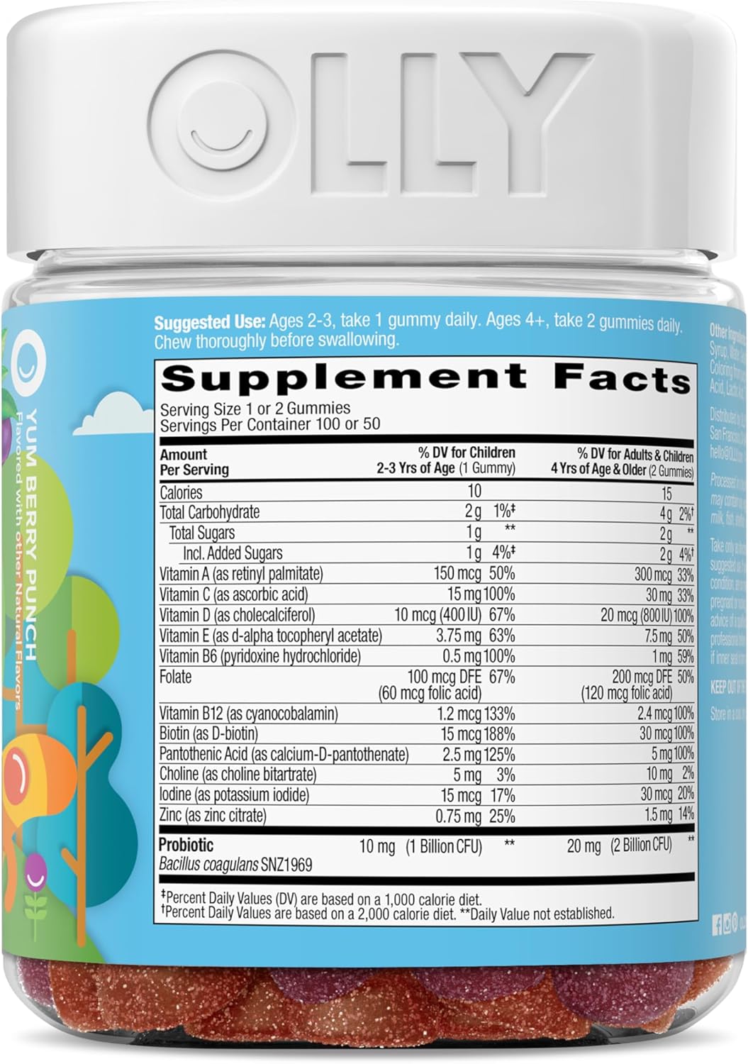 OLLY Kids Multivitamin & Probiotic Gummy, Digestive Support, Vitamins A, D, C, E, B, Zinc, Chewable Supplement, Berry Flavored, 50 Day Supply - 100 Count - Image 8