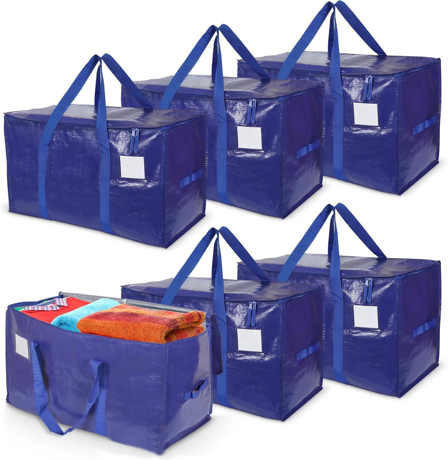 Heavy Duty Moving Bags 6 Pack, 90L Extra Large Storage Bags with Zipper & Handles, Waterproof Moving Box Alternative, Reusable Storage Bins for Clothes, Bedding, Dorm & Moving Supplies - Image 2