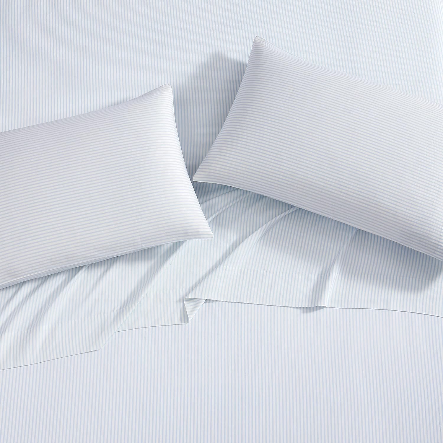 Laura Ashley - Queen Size Sheet Set, Soft Cotton Sateen Bedding with Matching Pillowcases, Fully Elastic Fitted Sheet, Deep Pocket, Striped Room Decor, Silky Smooth All-Season Comfort (Ramona Blue) - Image 4