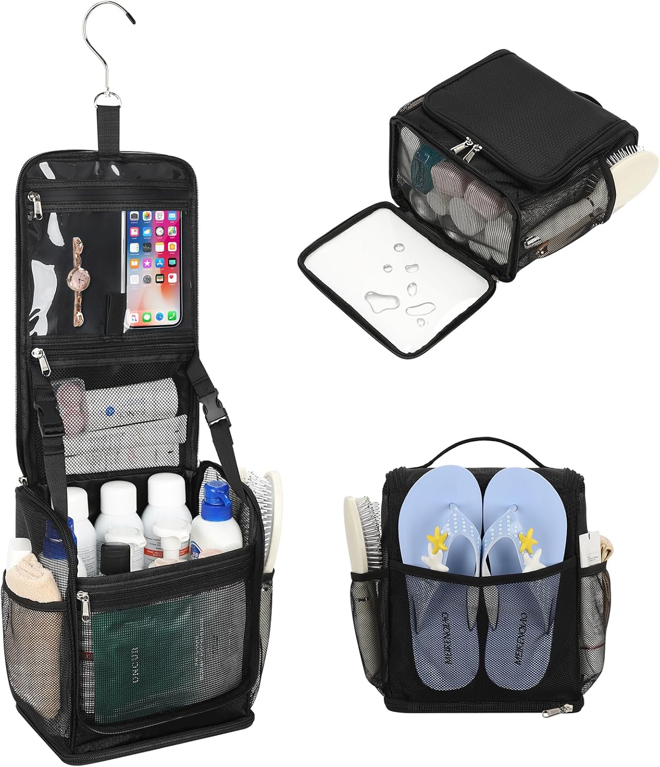 Mesh Shower Caddy Portable, Toiletry Bags for Travel, Hanging Shower Organizer Tote Bag for College Dorm Students Girls Boys, Dry and Wet Separation with Metal Hook - Image 2