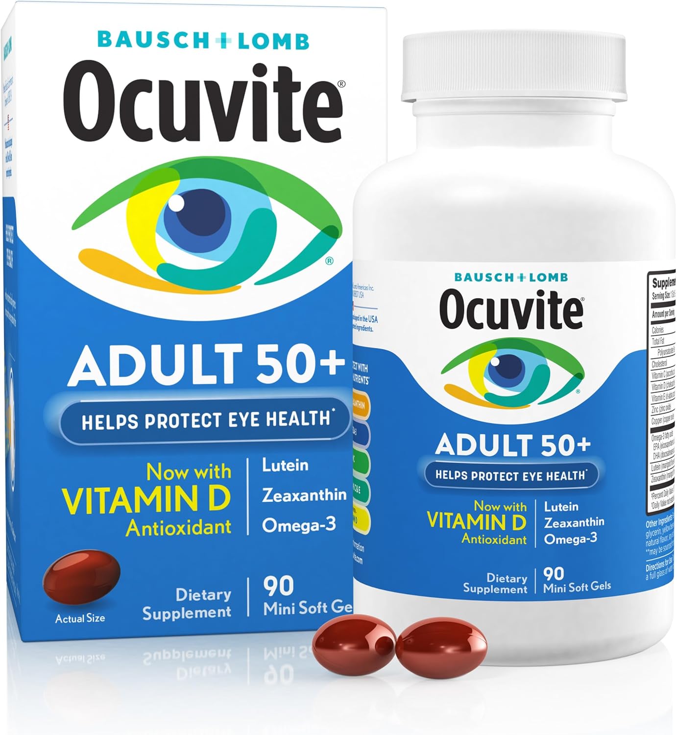 Ocuvite 50+ Eye Vitamin & Mineral Supplement, Multivitamin for Vision & Ocular Health with Omega-3, Zinc, Vitamins C & E, Lutein & Zeaxanthin, Zinc Supplements for Women and Men, 90 Softgels - Image 2