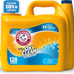 ARM & HAMMER Plus OxiClean Stain Fighters Liquid Laundry Detergent, Fresh Scent, 166.5 fl oz, 128 Loads