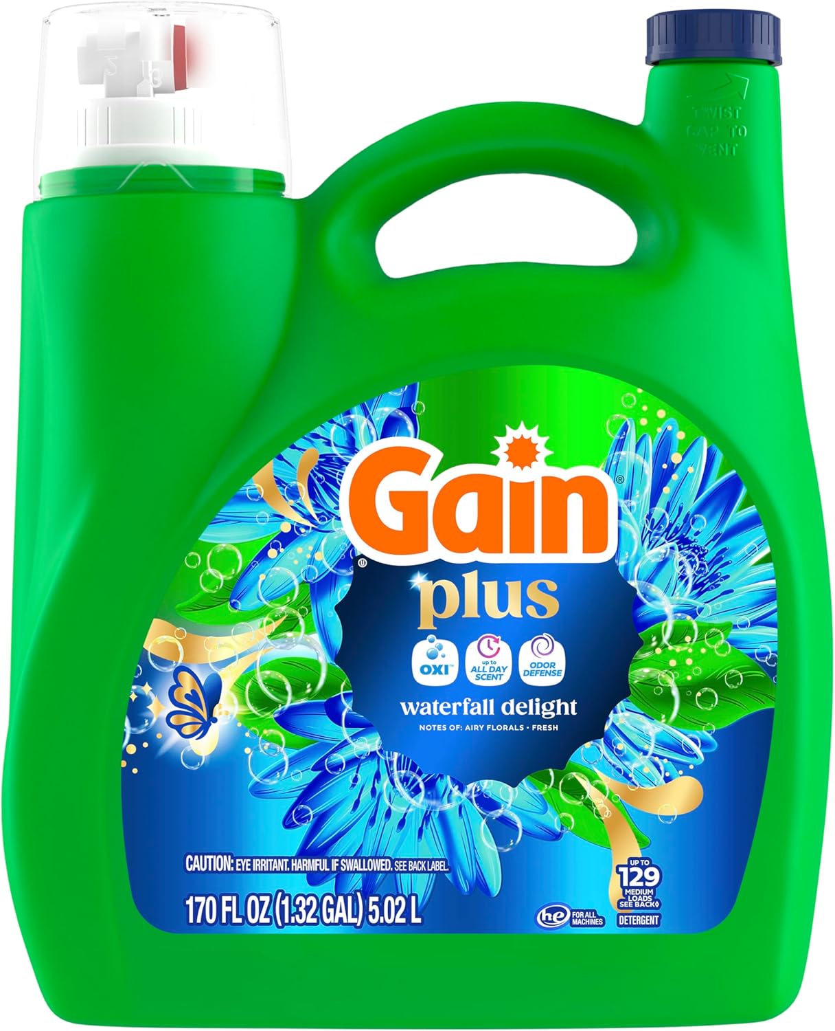 Gain Plus Liquid Laundry Detergent, Cleaner, Fresher, Now with Oxi, Waterfall Delight Scent, 170 fl oz, 129 Loads - Image 14