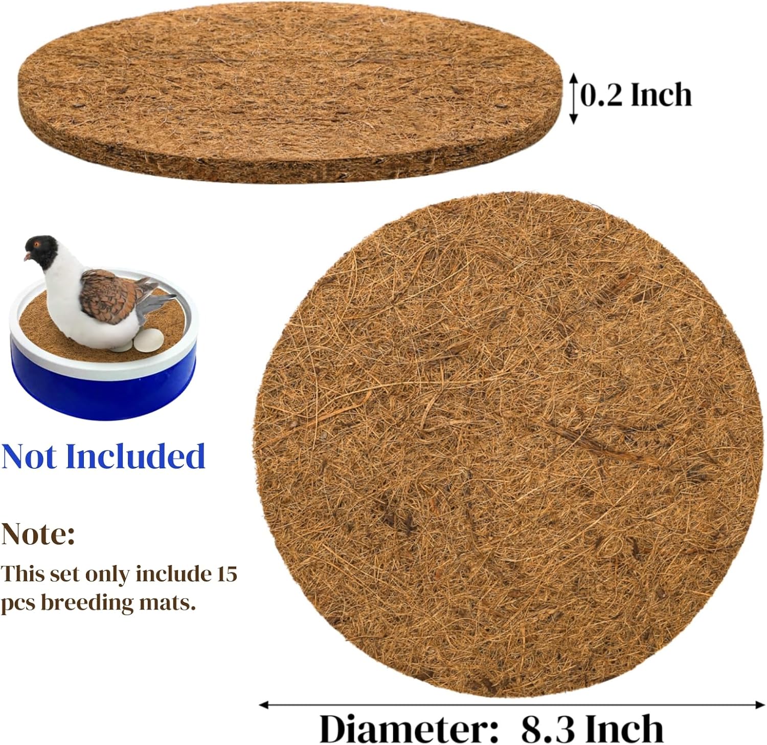 Eorbow 15 Packs Pigeon Nest Pads, Bird Breeding Mat for Chicken, Natural Coconut Fiber Bird Egg Mat, Nesting Bowl Box Pad for Parakeet Chicken, Pigeon Hatching Bedding Accessories - Image 3