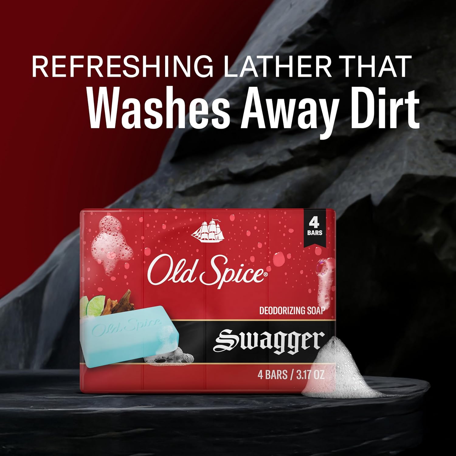 Old Spice Bar Soap for Men, Refreshing Clean to Wash Away Dirt & Odor, Cleansing Formula, Long-Lasting & Confidence-Boosting Fragrance, Swagger with Lime + Cedarwood Scent, 3.17 oz (Pack of 4) - Image 4