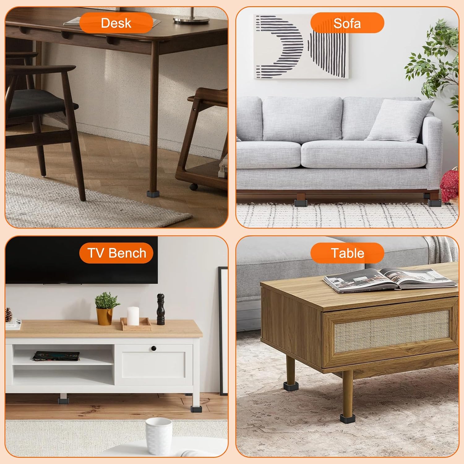 Furniture Risers Adjustable Bed Risers Desk Leg Risers,Lifts Height 1.38",Square Furniture Raising Risers for Table Leg/Desk/Chair/Couch/Sofa -20 Packs - Image 6