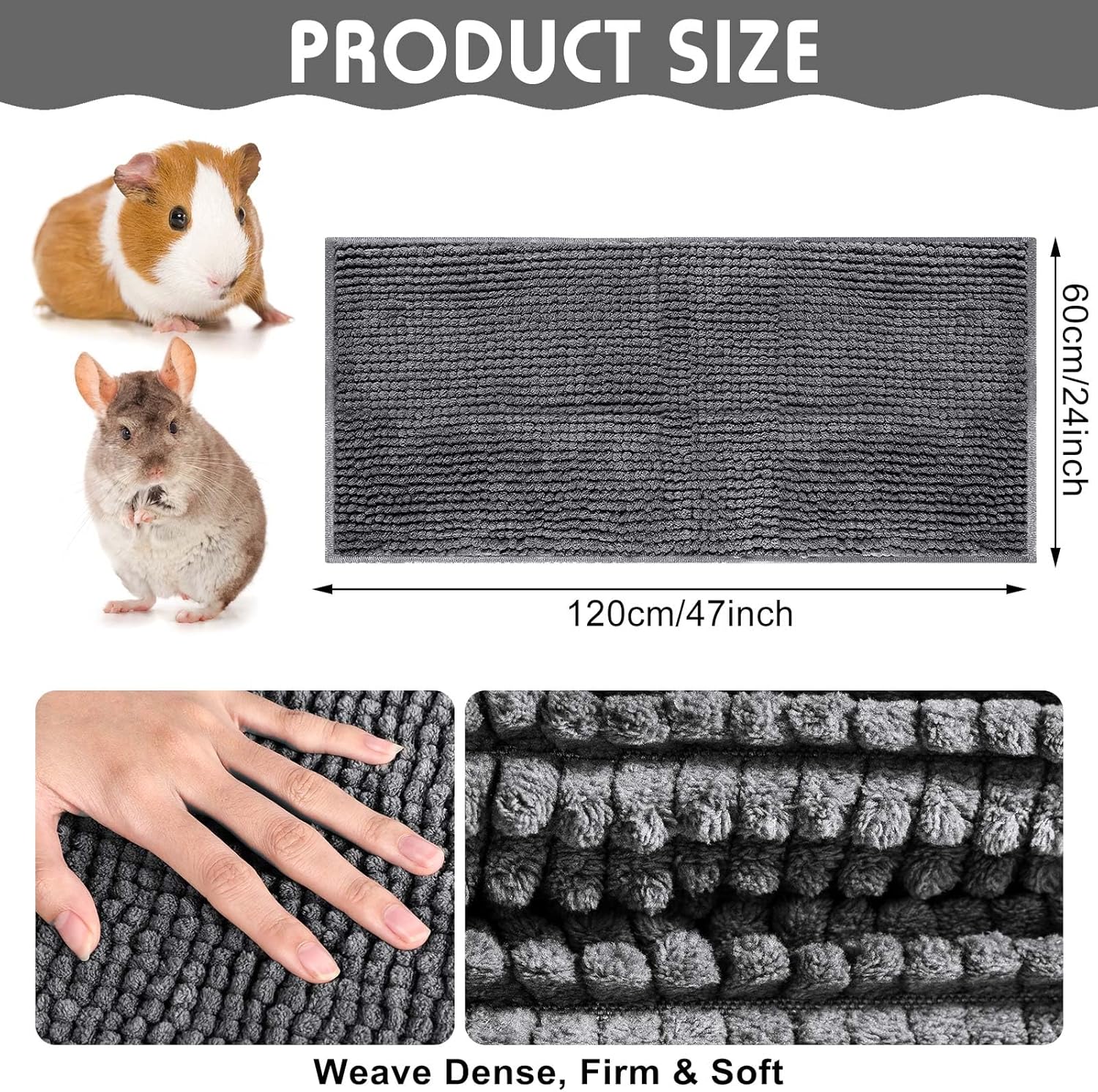Amylove 4 Pcs Guinea Pig Cage Liner 47 x 24 Inch Washable Chenille Pee Pads Pet Dog Cat Bedding Training Mat Reusable for Small Animals Puppy Bunny Hamster Chinchilla - Image 3