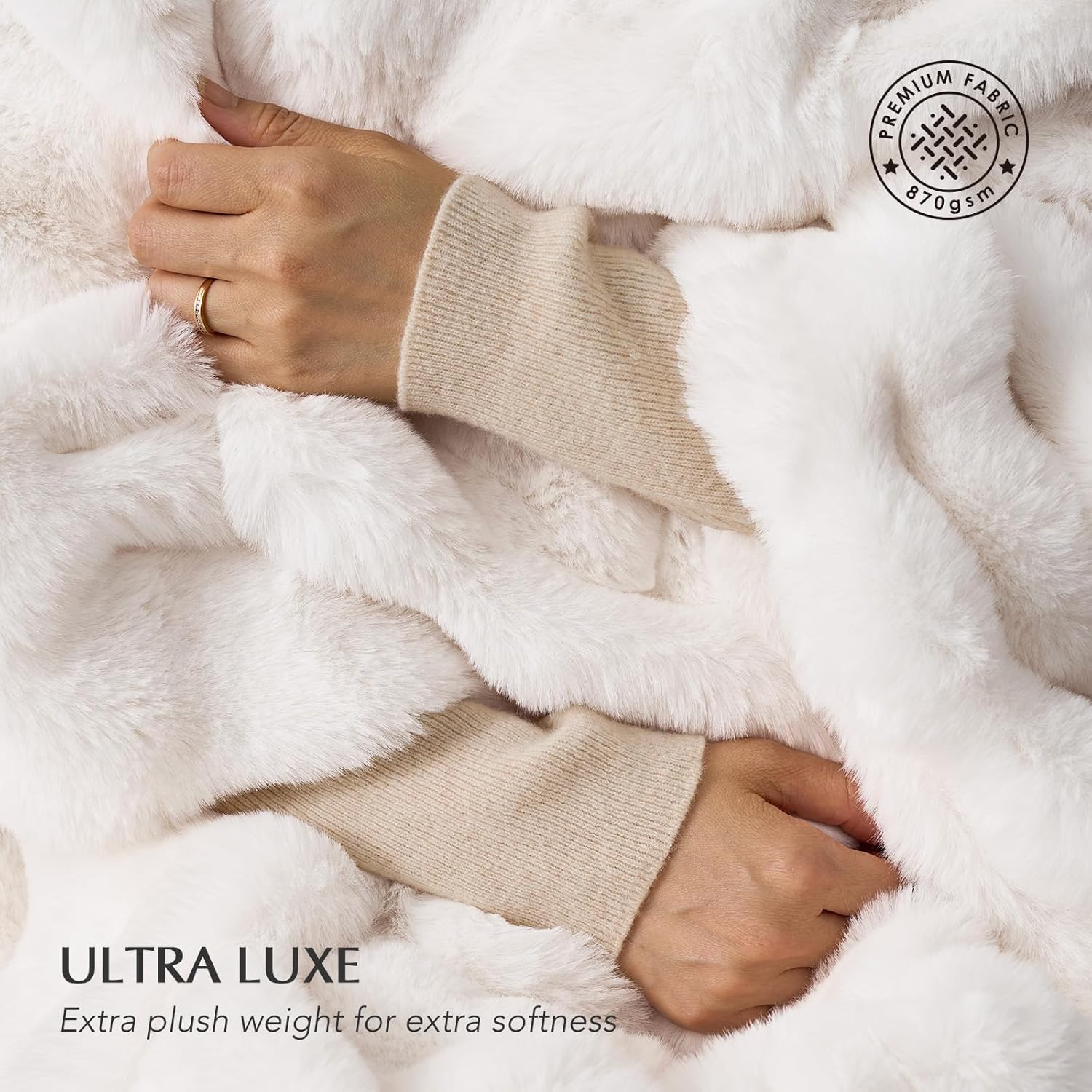 EverGrace Ultra Soft Luxury Fluffy Faux Rabbit Fur Throw Blanket, Thick Warm Bubble Throw for Bed, Cozy Plush Reversible Blankets for Couch, Chair, Sofa, Ivory White, 60x80 Inches - Image 4