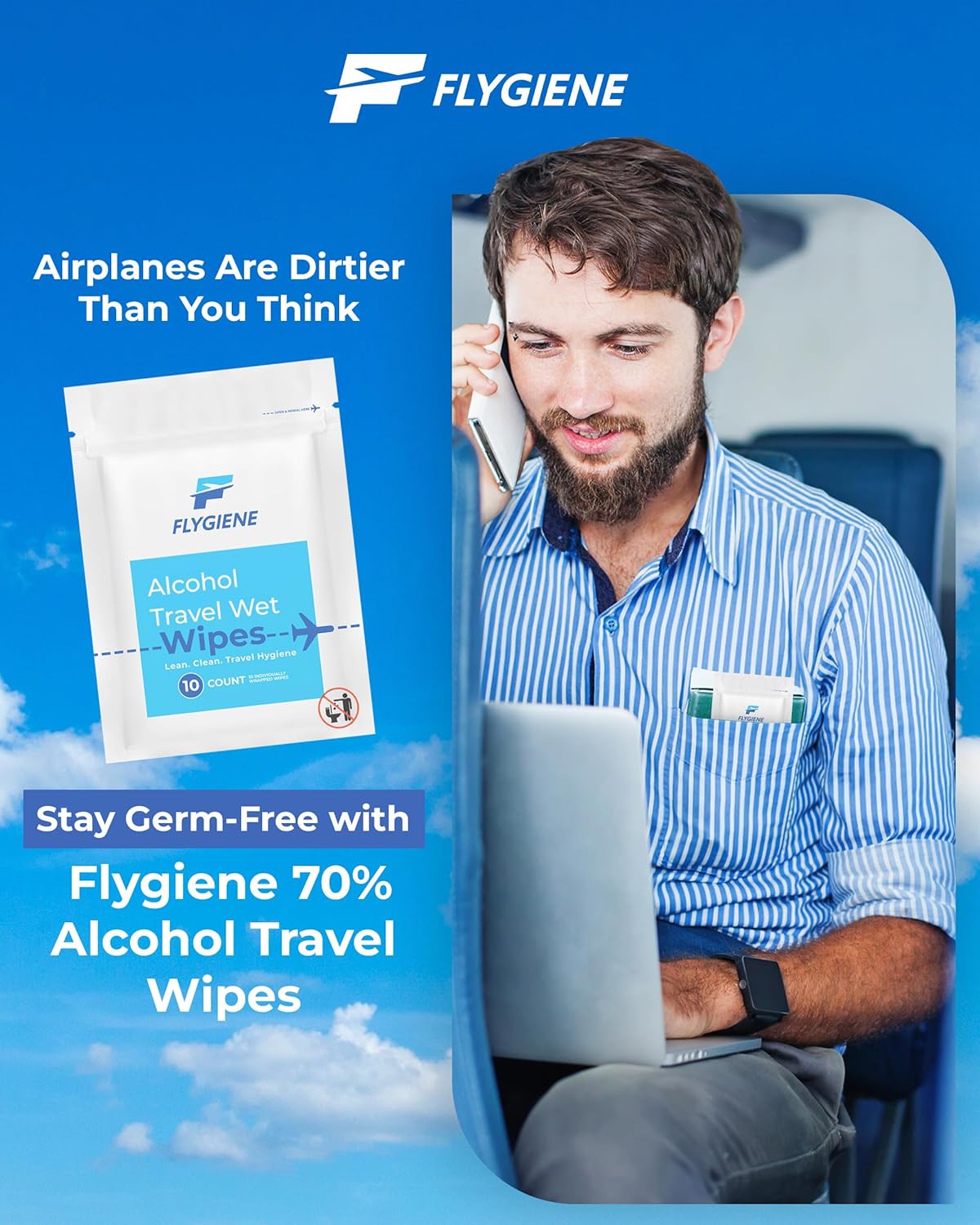 40 Count Sanitizing Wipes, 70% Alcohol, Individually Wrapped, Wet Wipes, Travel Size, Airplane Essentials - Image 2