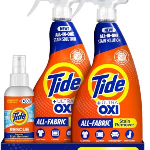 Tide Laundry Stain Remover Spray with Oxi | Stain Remover for Clothes, Carpet, Upholstery, Pet Bedding | Stain Treater Spray for Tough Stains from Wine, Coffee, Grease | 22 Fl Oz (Pack of 2) & 3 Fl Oz