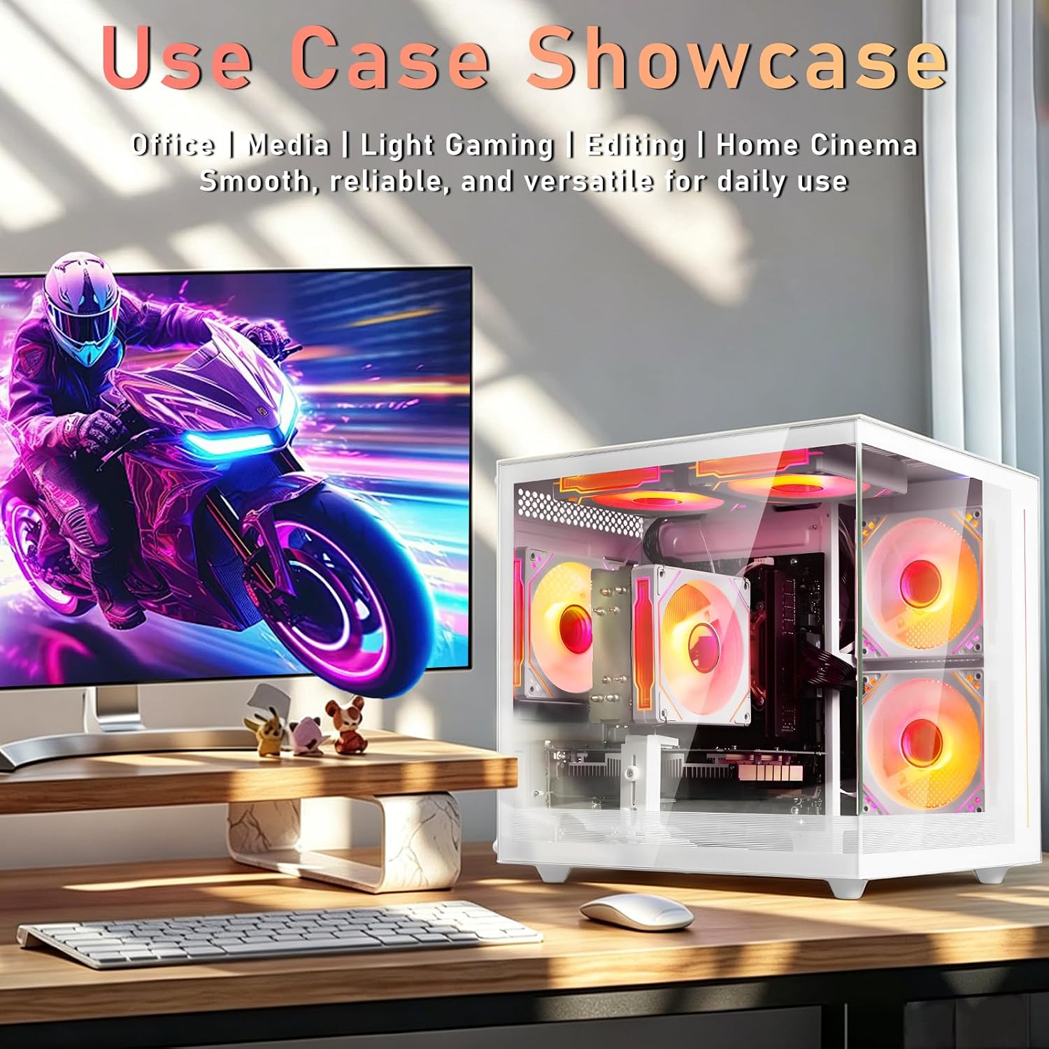 suevery Pre Built Gaming PC | M.2 NVMe 512G SSD | Radeon 4G Graphics Card | DDR4 16G RAM | AMD Ryzen5 6Cores 3.6G Up to 4.1G | Wi-Fi6 White Tower Gamer Desk top Computer - Image 4