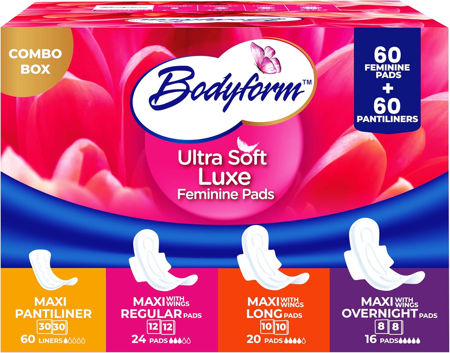 Bodyform Luxe Feminine Pads and Pantyliners Combo – 120 Count (60 Pads + 60 Liners), Ultra-Soft, Super Absorbent, Leak Protection, Daily Comfort & Freshness - Image 2