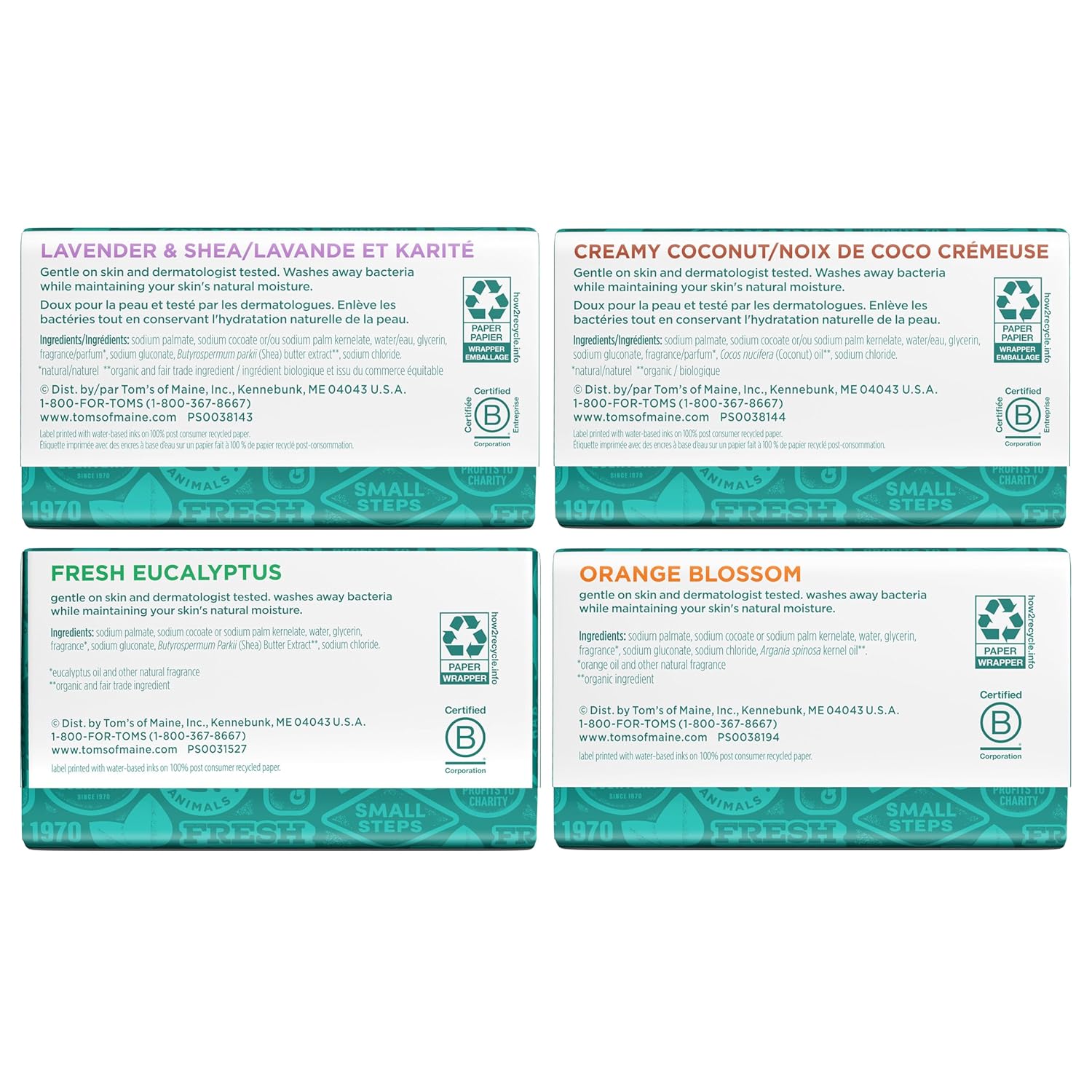 Tom’s of Maine Natural Bar Soap Variety Pack, Lavender & Shea, Creamy Coconut, Orange Blossom, Lemon Bergamot, Dermatologically Tested, Paraben Free, Vegan, 4 Count - Image 9